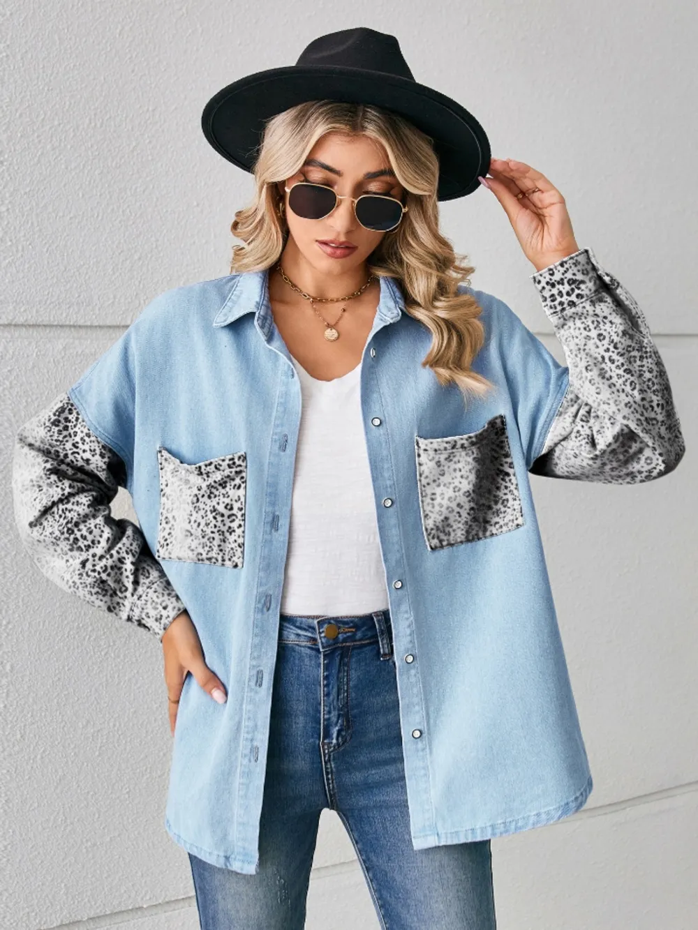 Leopard Button Up Denim Jacket, image 7