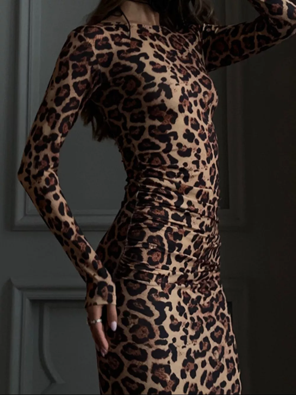 Leopard Print Bodycon Midi Dress, image 5