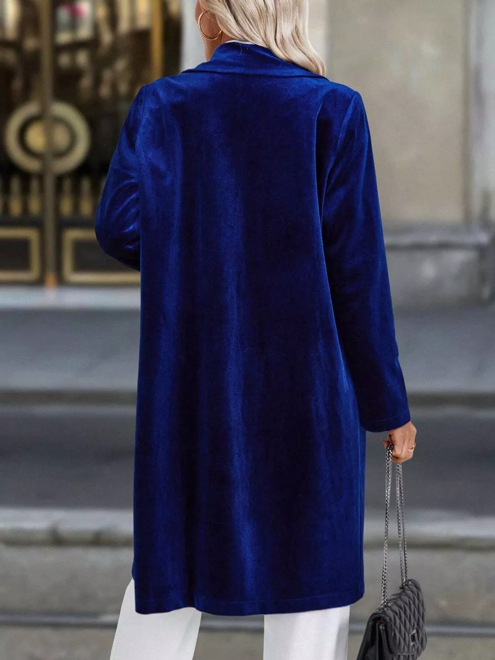 Lapel Collar Long Sleeve Longline Coat, image 18