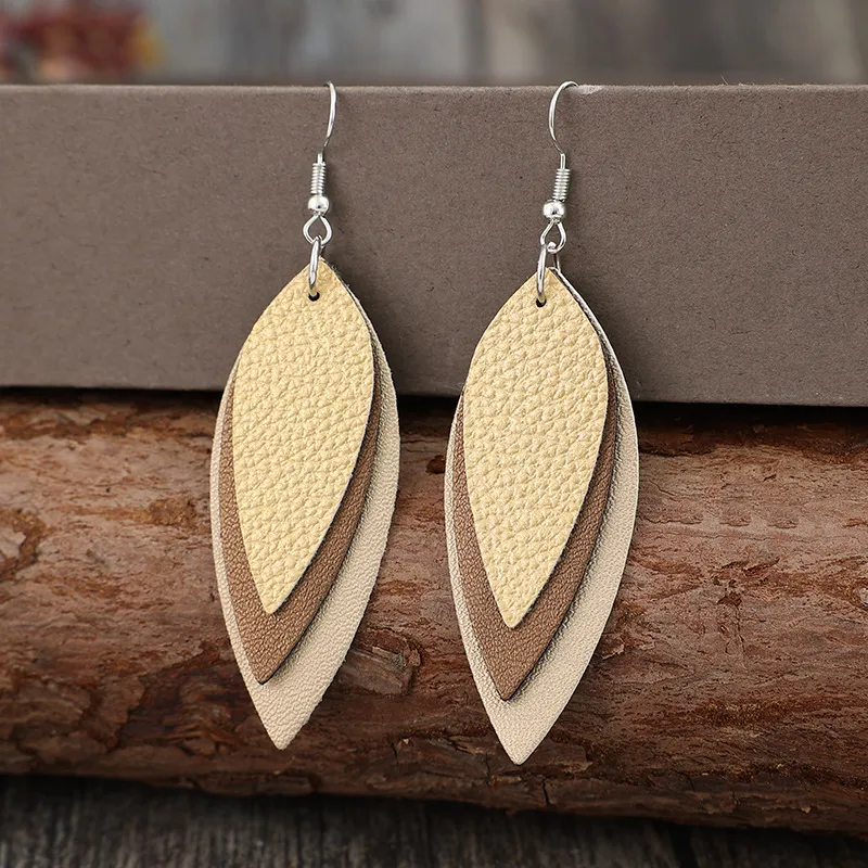 PU Leather Leaf Shape Earrings, image 2