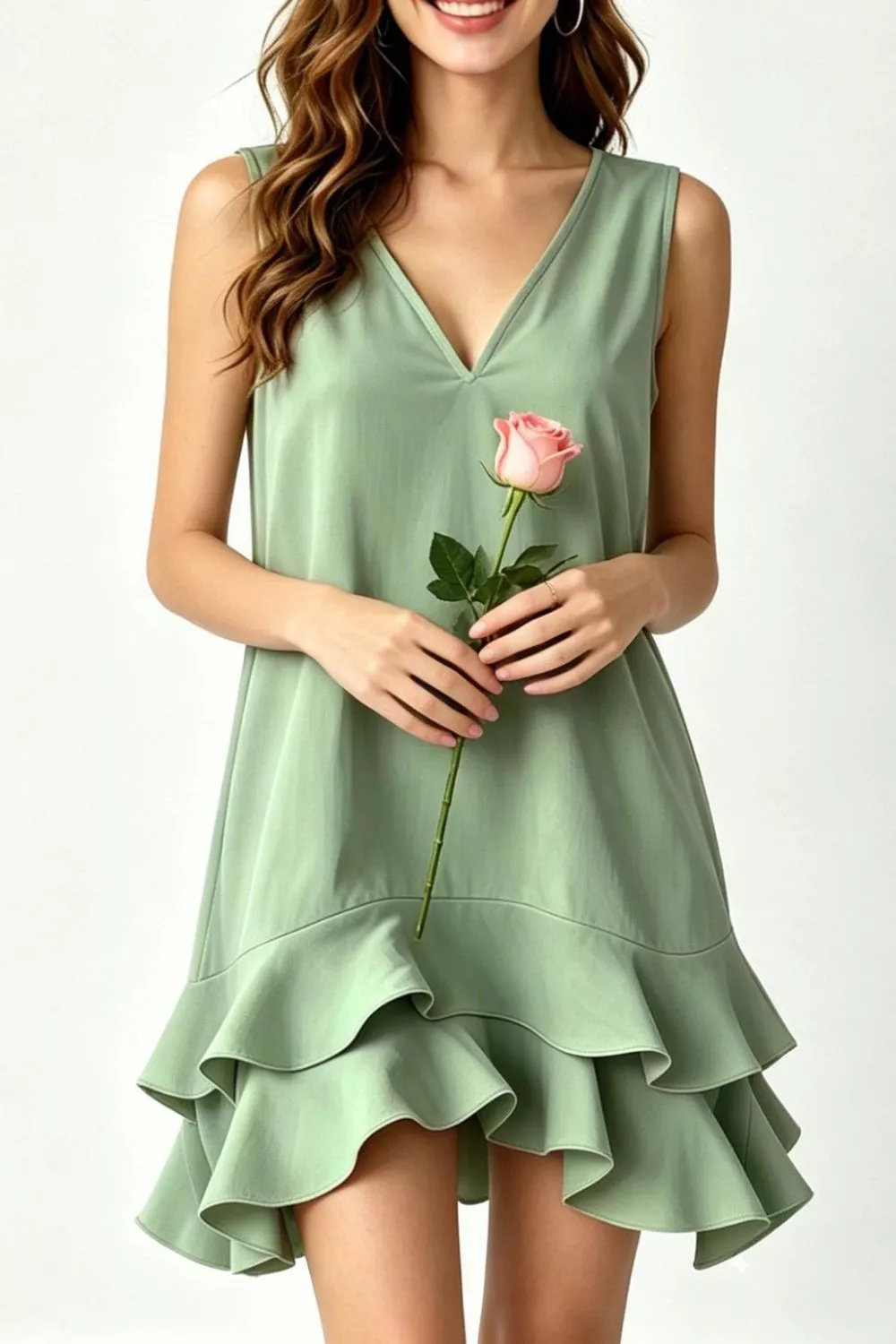 Full Size Sleeveless V-Neck Ruffle Hem Mini Dress Plus Size, image 7