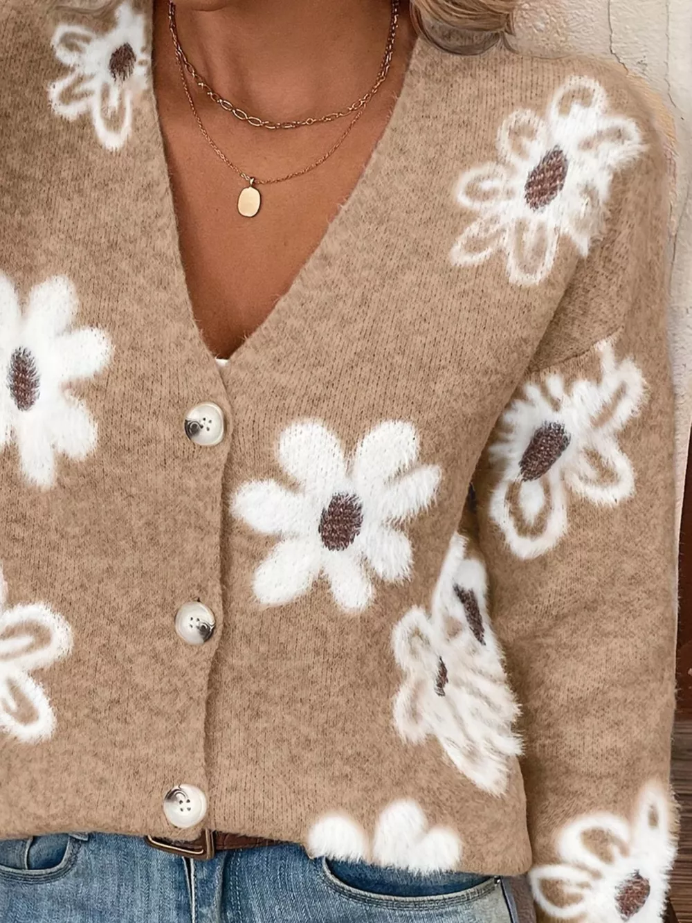 Floral Print Button-Up Knit Cardigan, image 7
