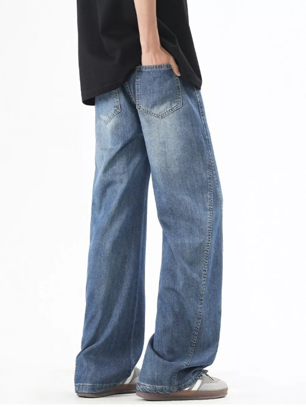 Men's Plus Size Vintage Wide Leg Jeans with Drawstring, image 3