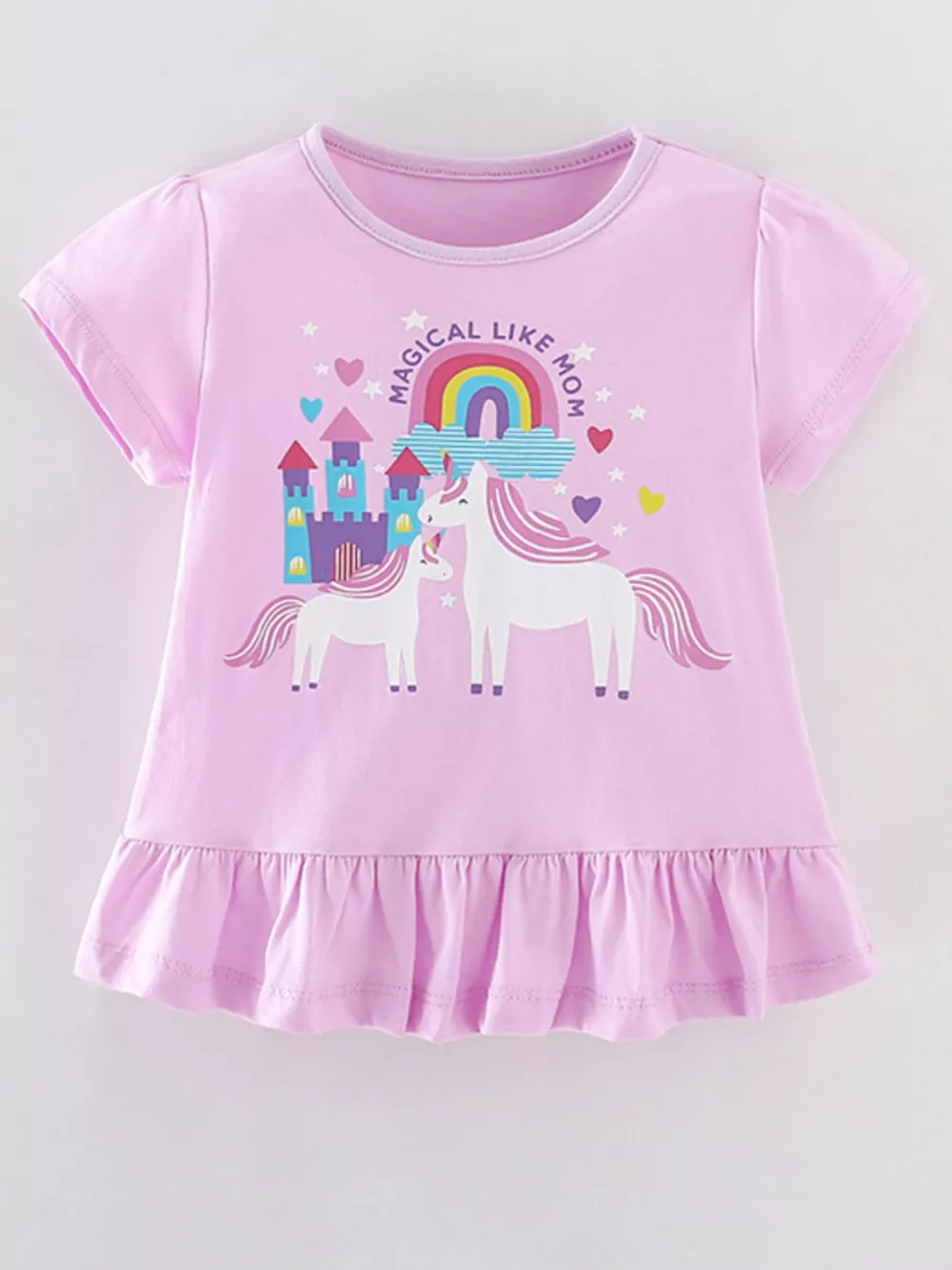 Children's Unicorn Graphic Ruffle Hem T-Shirt