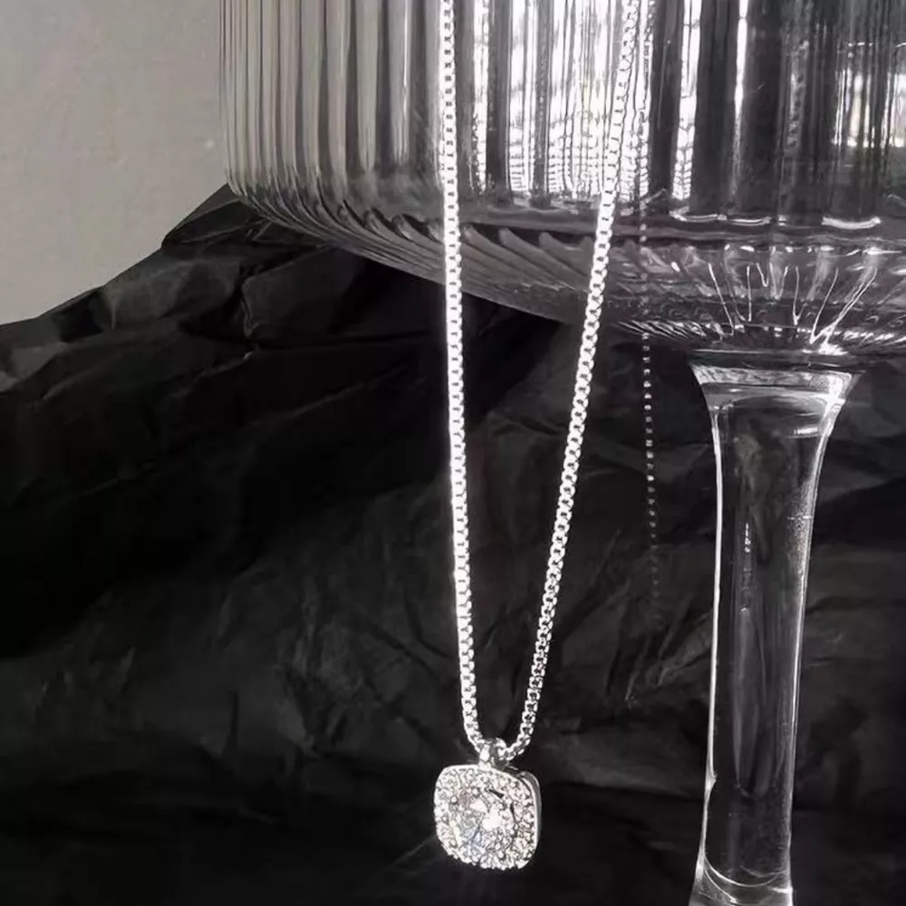 925 Sterling Silver Square Pendant Necklace, image 3
