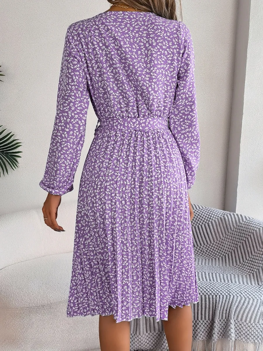 Ditsy Floral Tie Waist Pleated Dress, image 18