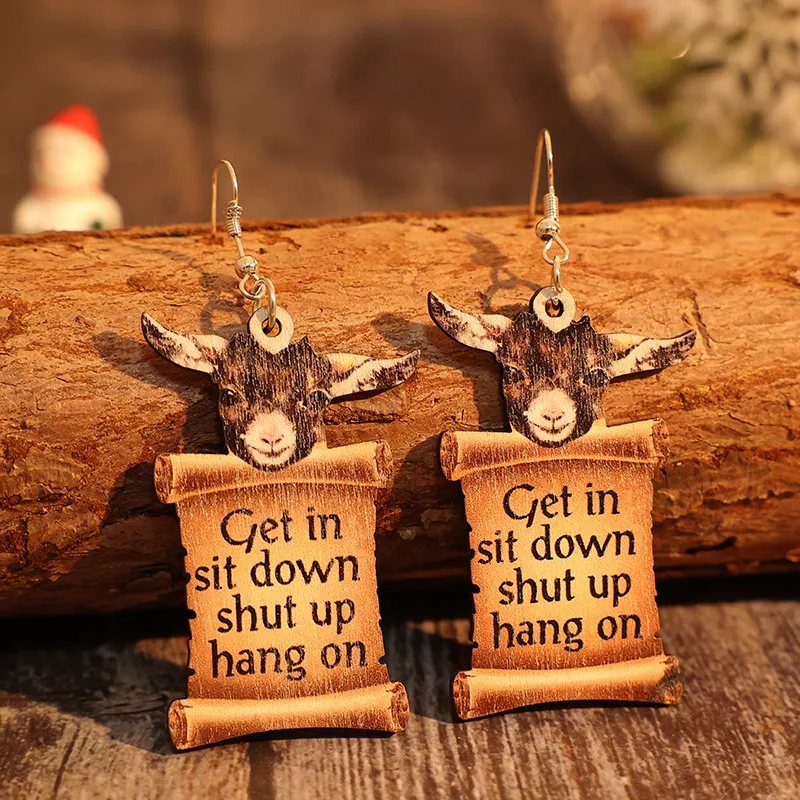 Donkey Letter Wooden Dangle Earrings, image 3
