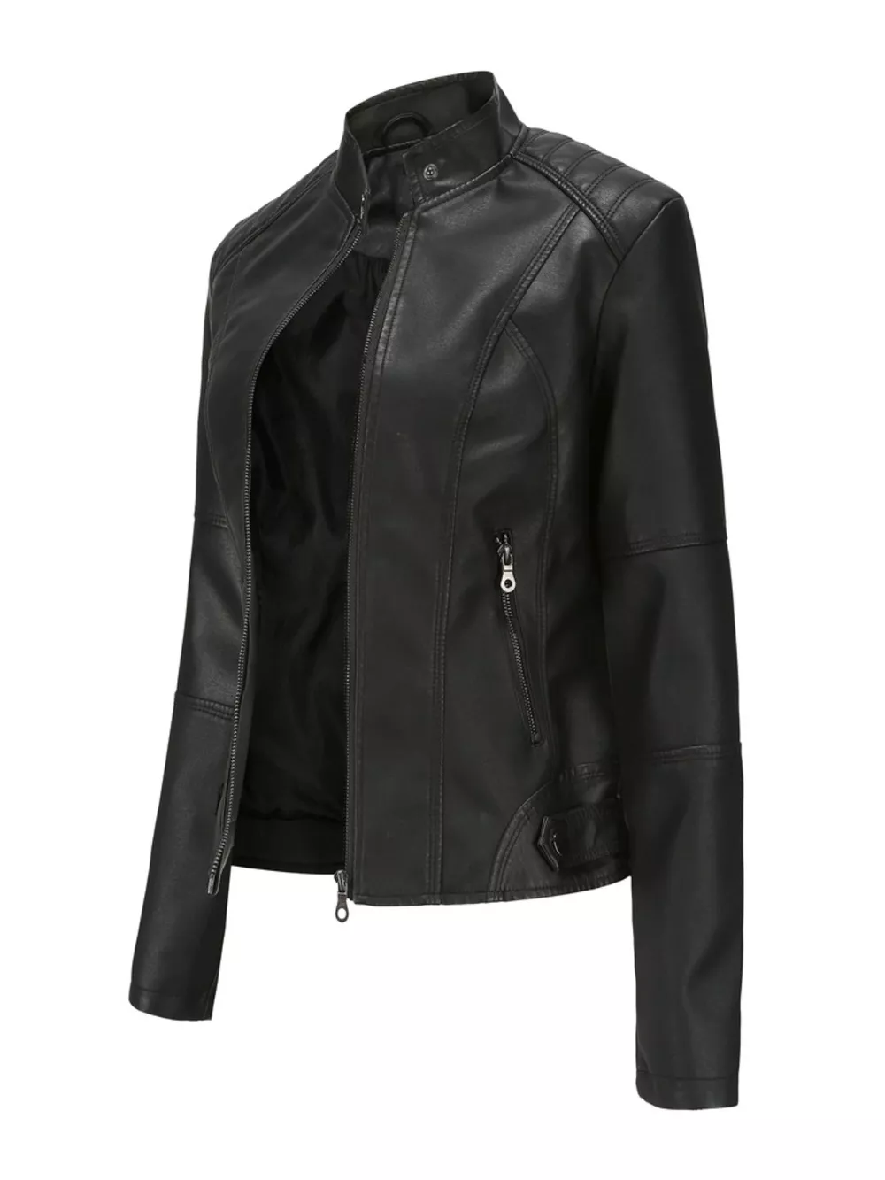 Full Size Slim Fit Faux Leather Moto Jacket Plus Size, image 2