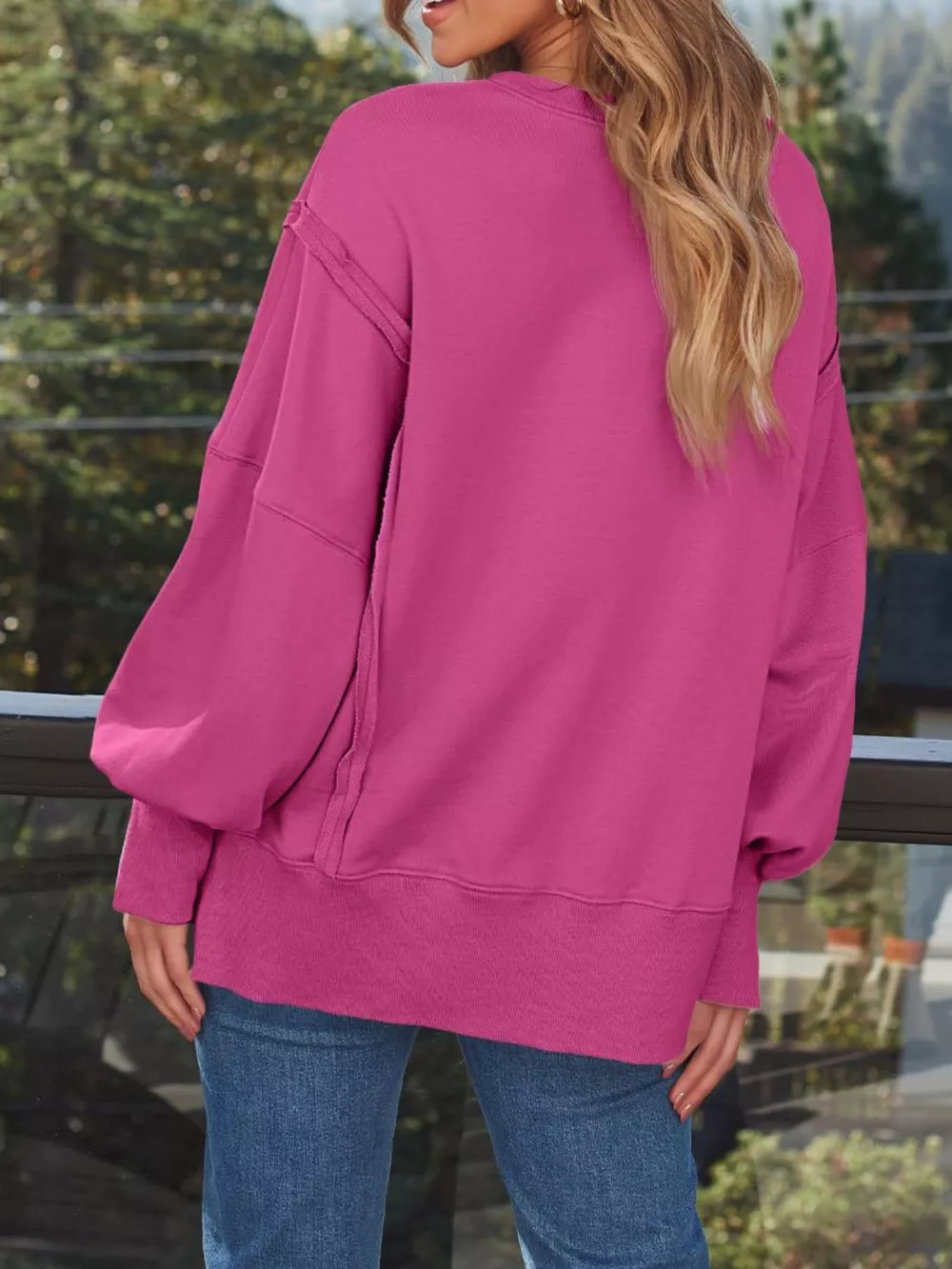 Side Slit Long Sleeve Oversized Sweatshirt, image 24