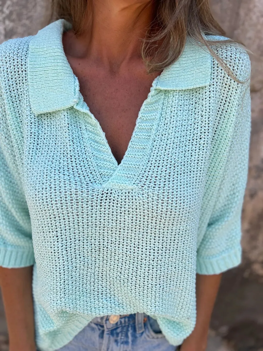 Full Size Johnny Collar Loose Knit Sweater Plus Size, image 9