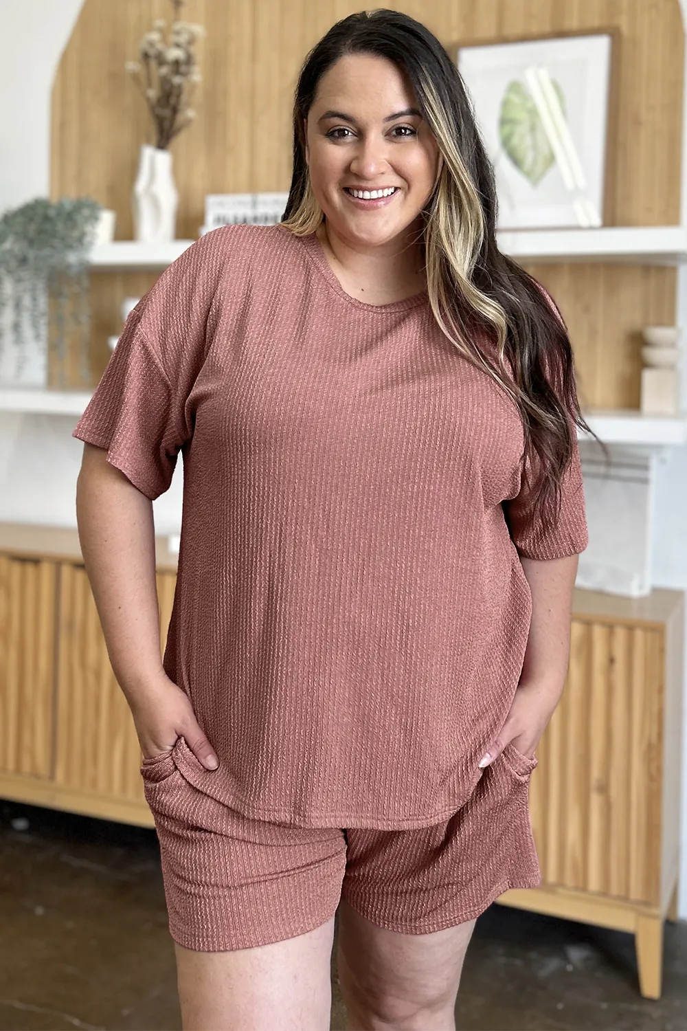 Full Size Round Neck Short Sleeve T-Shirt and Shorts Set, image 4