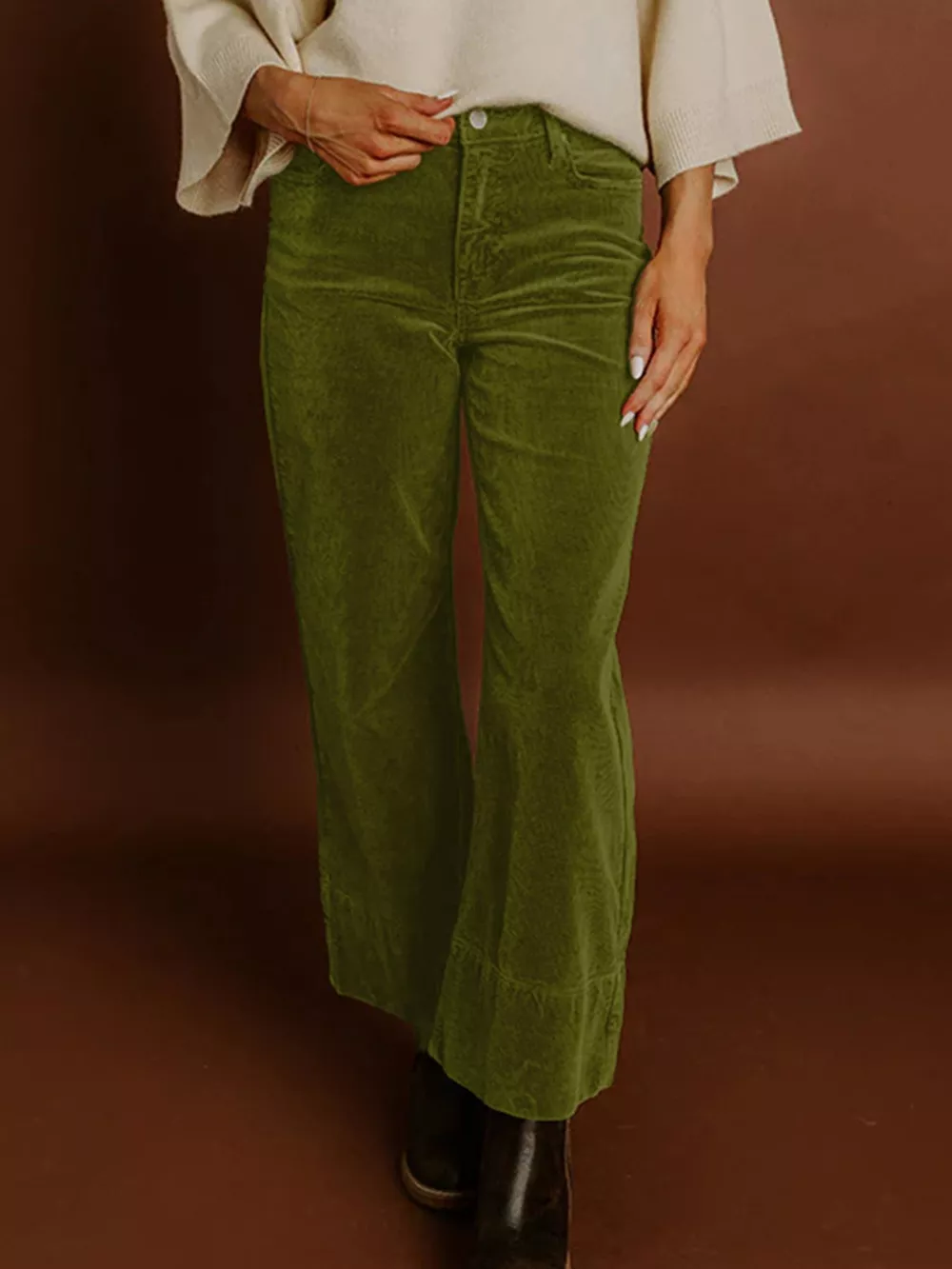 Corduroy Solid Color High Waist Wide Leg Pants, image 4