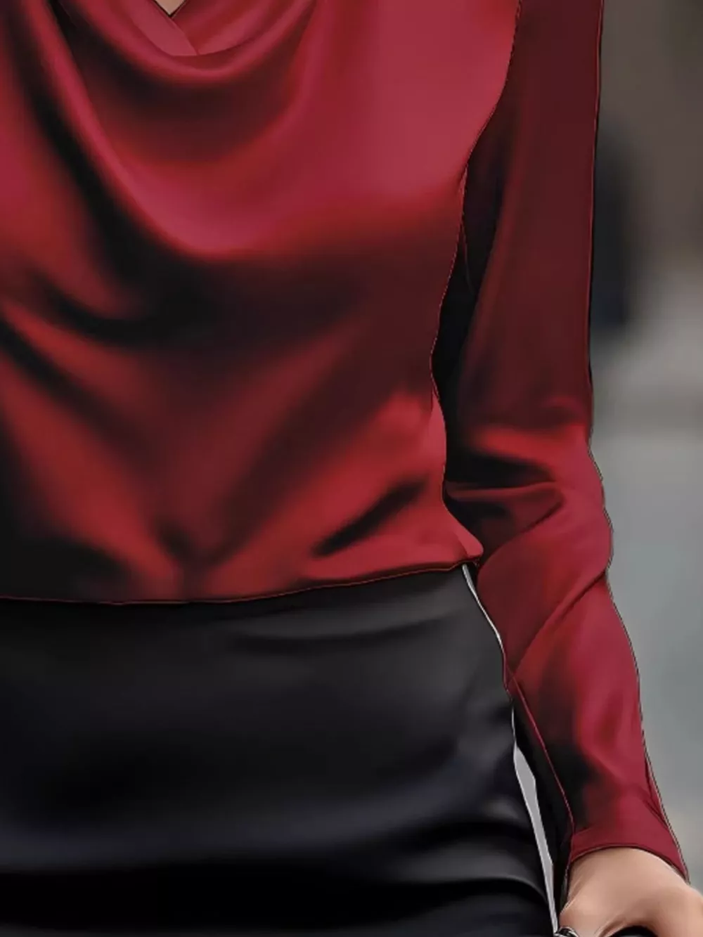 Full Size Satin Cowl Neck Long Sleeve Blouse Plus Size, image 16