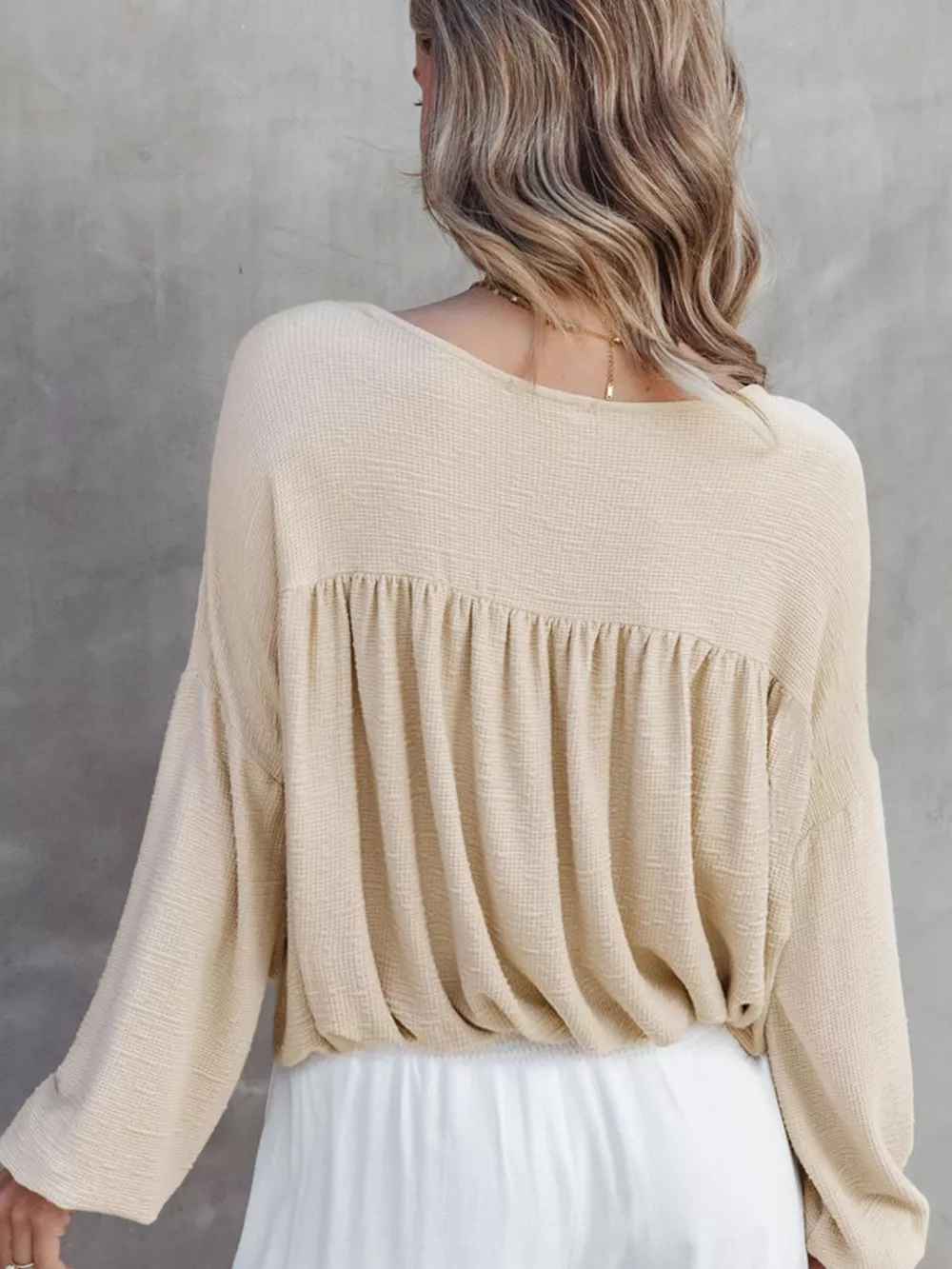 Textured Drop Shoulder Long Sleeve Top, image 2