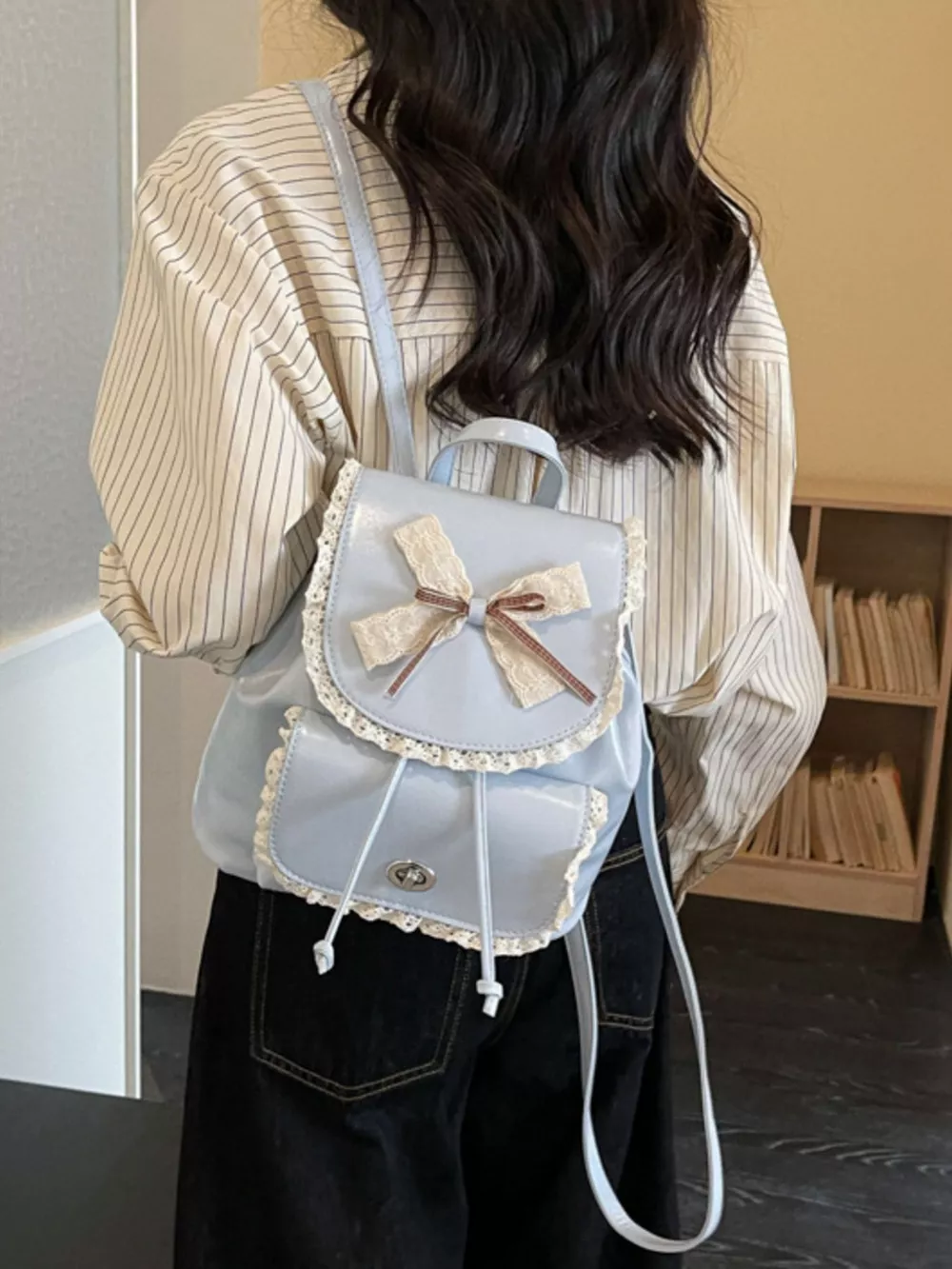Lace Trim Bow Decor Backpack Bag, image 9