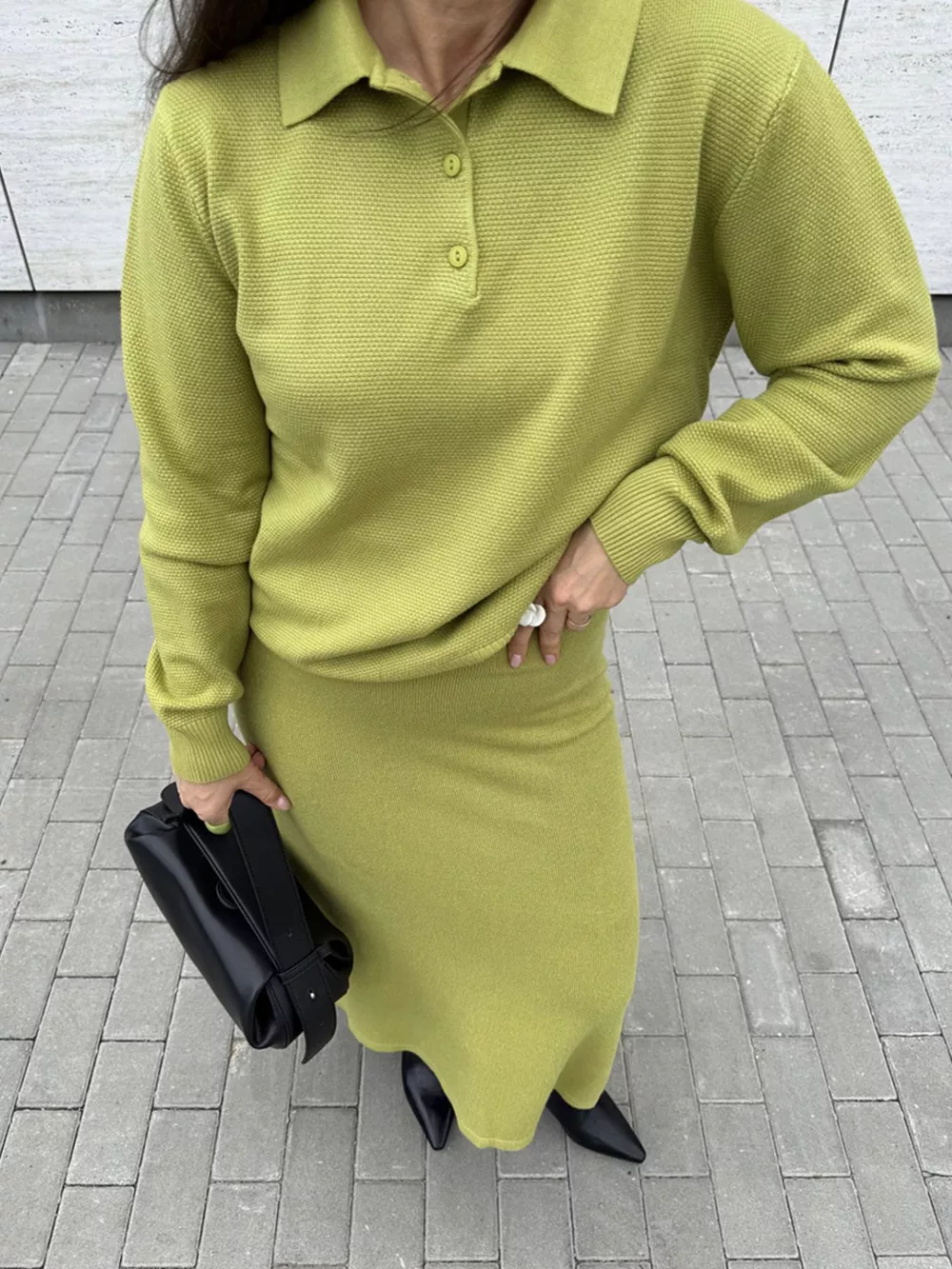 Polo Collar Top and Pants or Skirt Knit Set, image 24