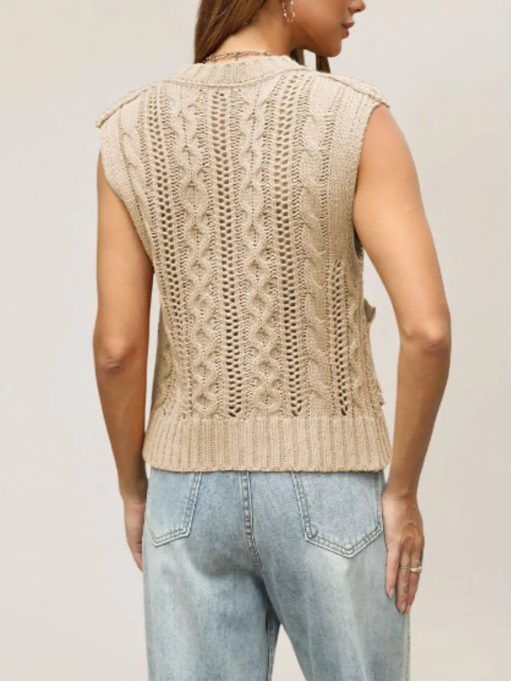 Cable-Knit Button-Down Sweater Vest, image 4
