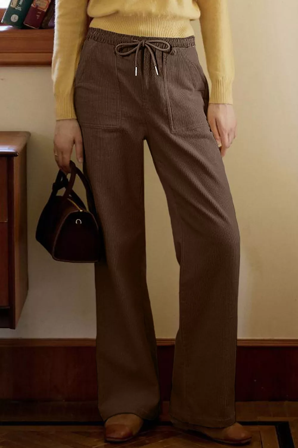Corduroy Wide-Leg Drawstring Pants, image 14