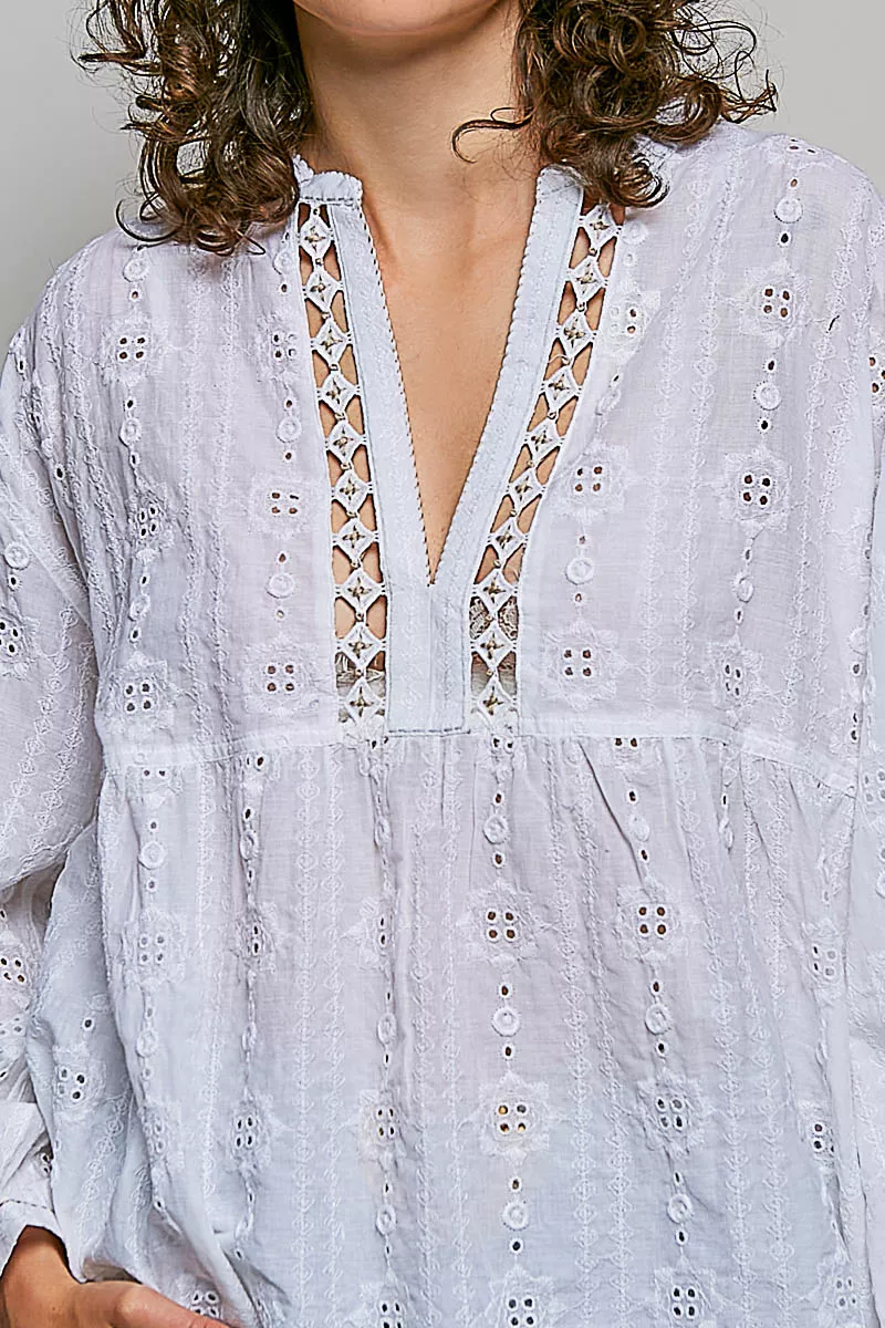 POL Lace Eyelet Long Sleeve Cotton Blouse, image 6