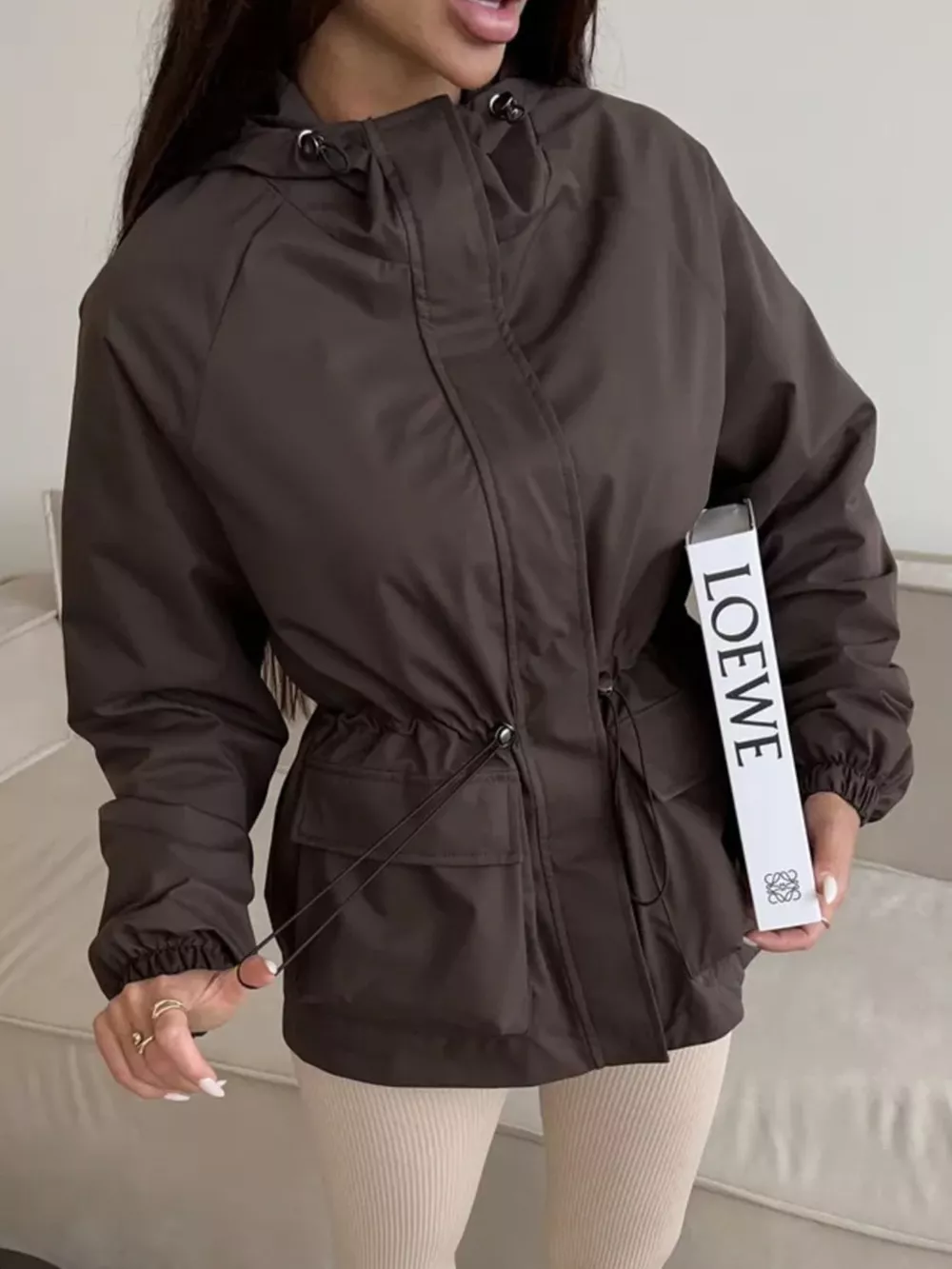 Drawstring Waist Hooded Windbreaker Outerwear, image 2