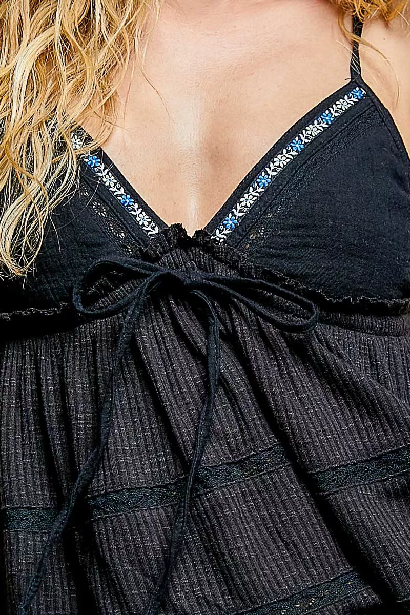 V-Neck Embroidered Trim Ruffled Cami, image 3