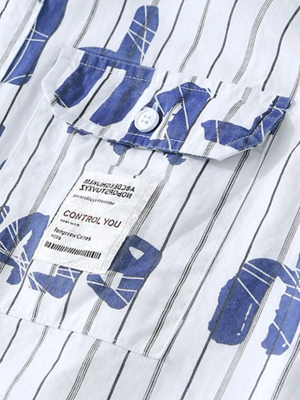 Men's Plus Size Letter Print Striped Short Sleeve Casual Shirt, image 7