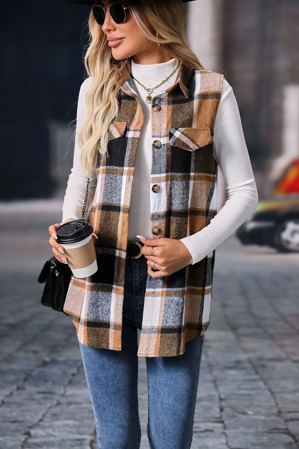 Plaid Button Up Vest Coat, image 21