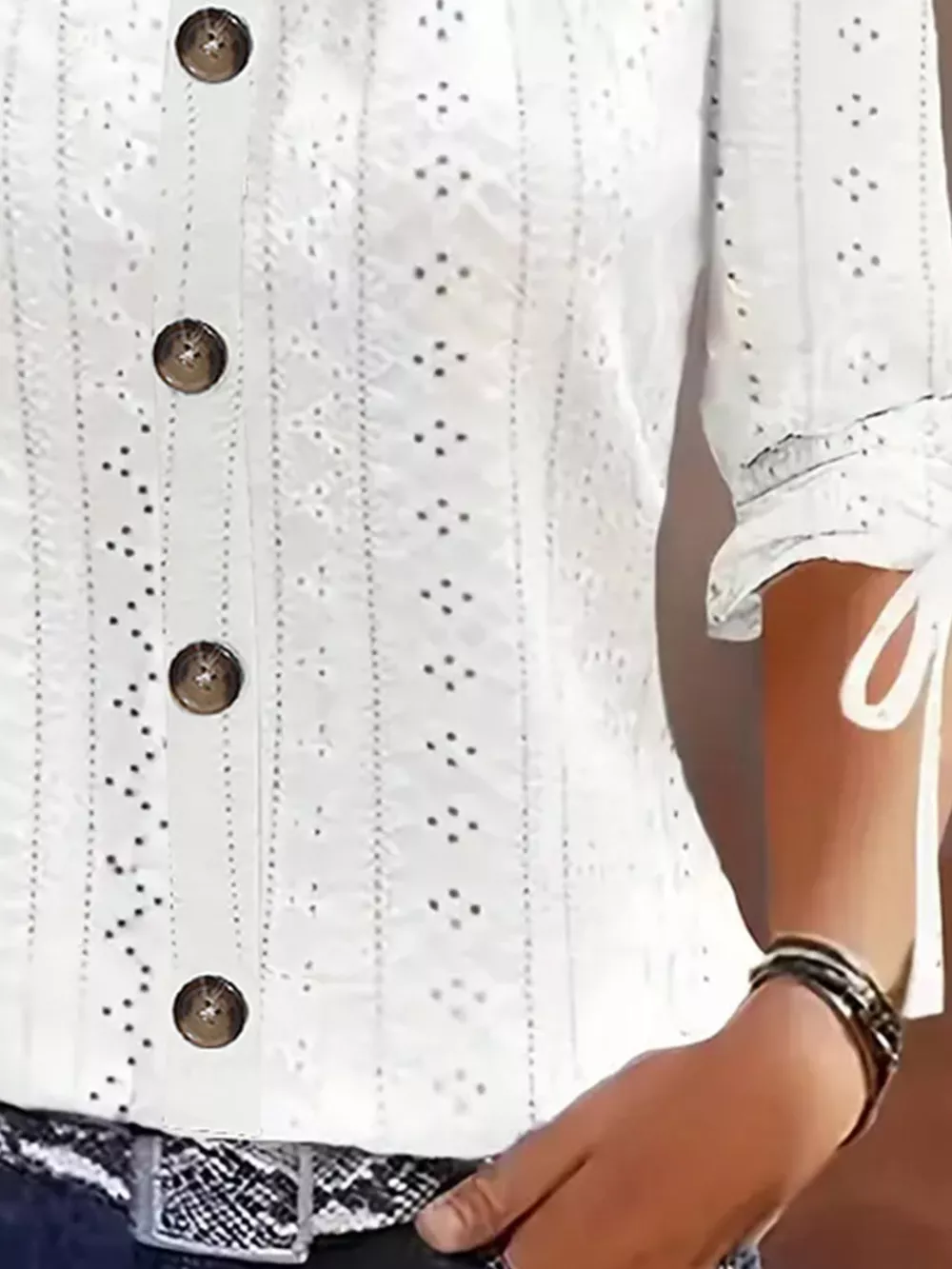 Eyelet Tie-Sleeve Detail Top, image 3