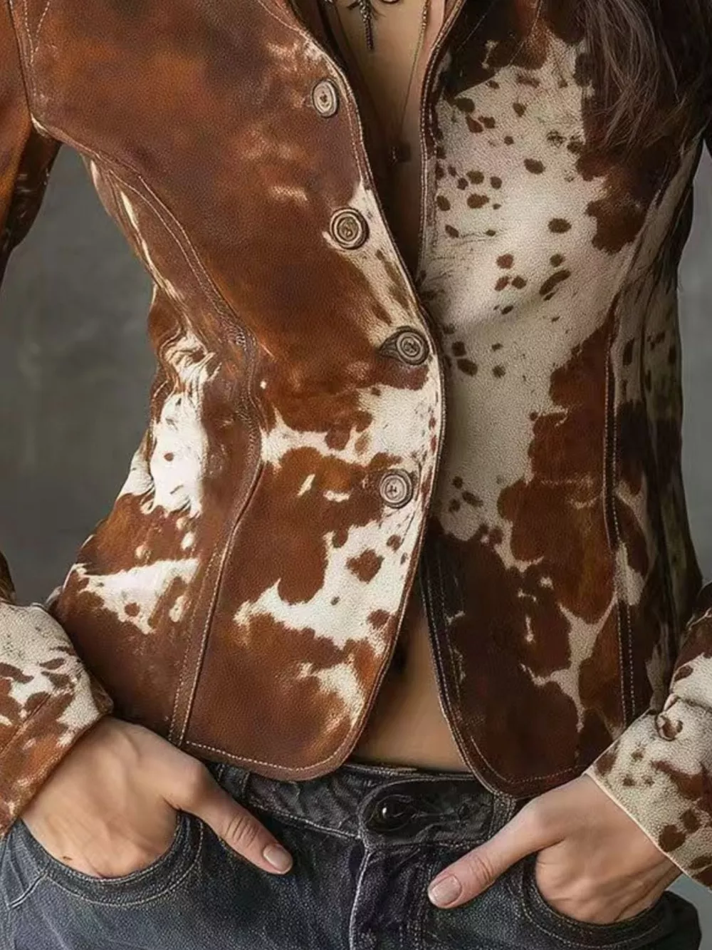 Cow Print Button Up Jacket, image 3
