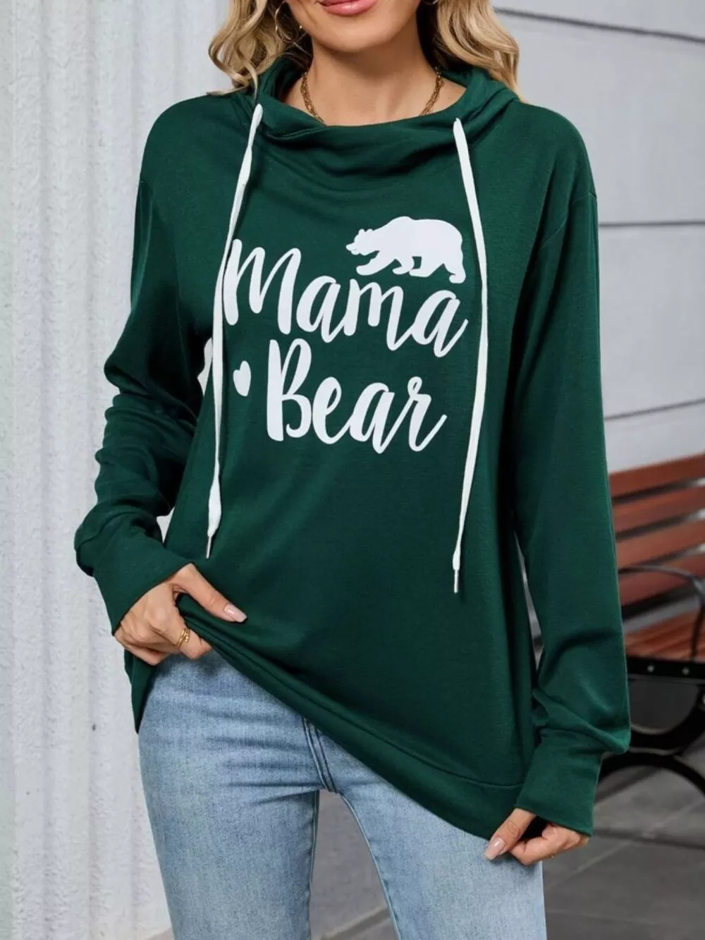 Contrast Letter Graphic Drawstring Long Sleeve Hoodie, image 9