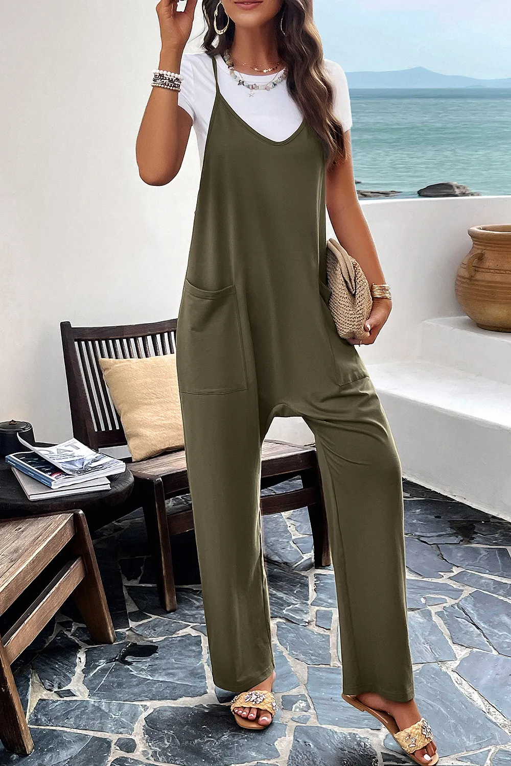Pocketed Spaghetti Strap Overalls, image 15