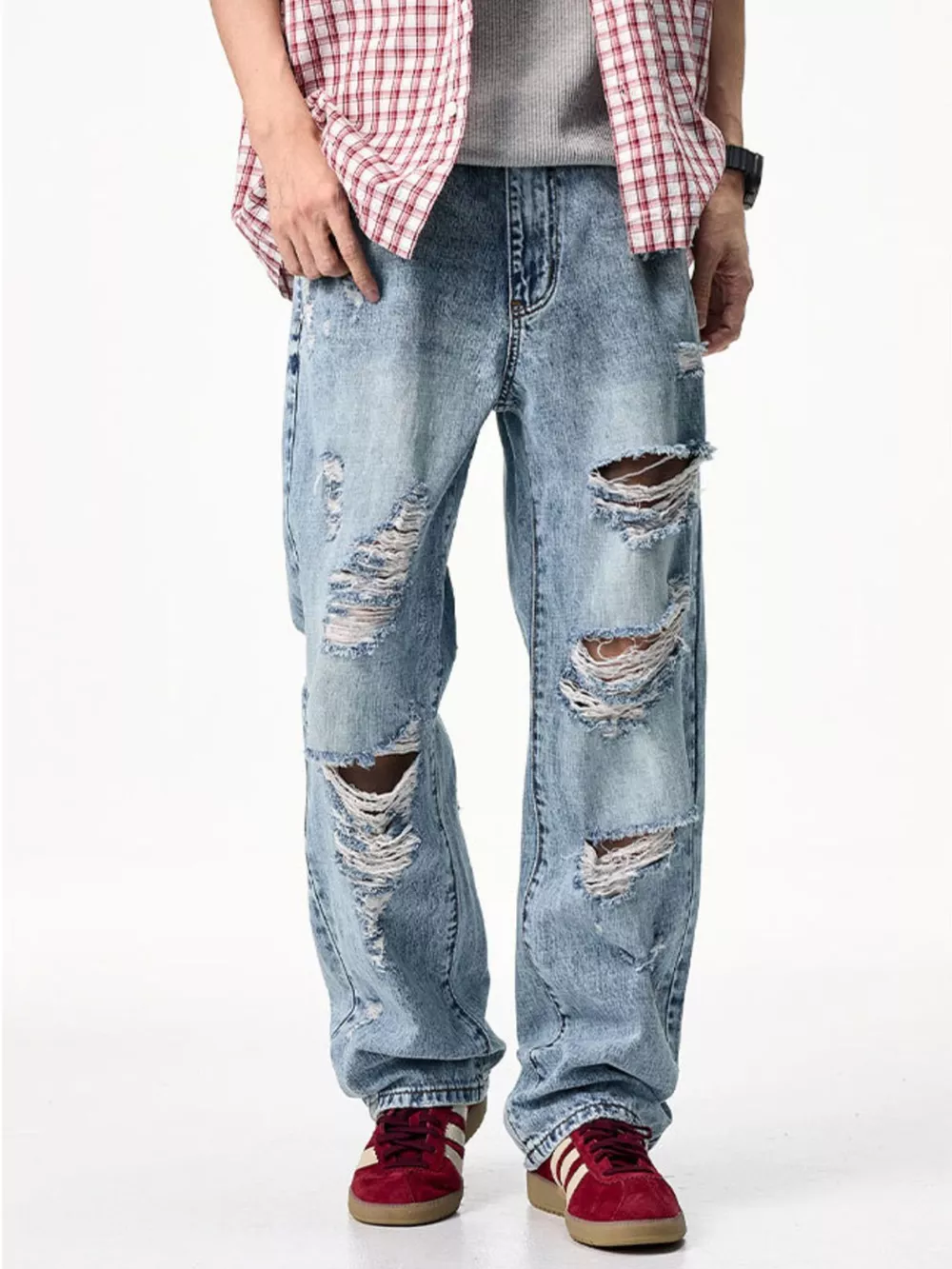 Men's Distressed Wide Leg Jeans, image 2