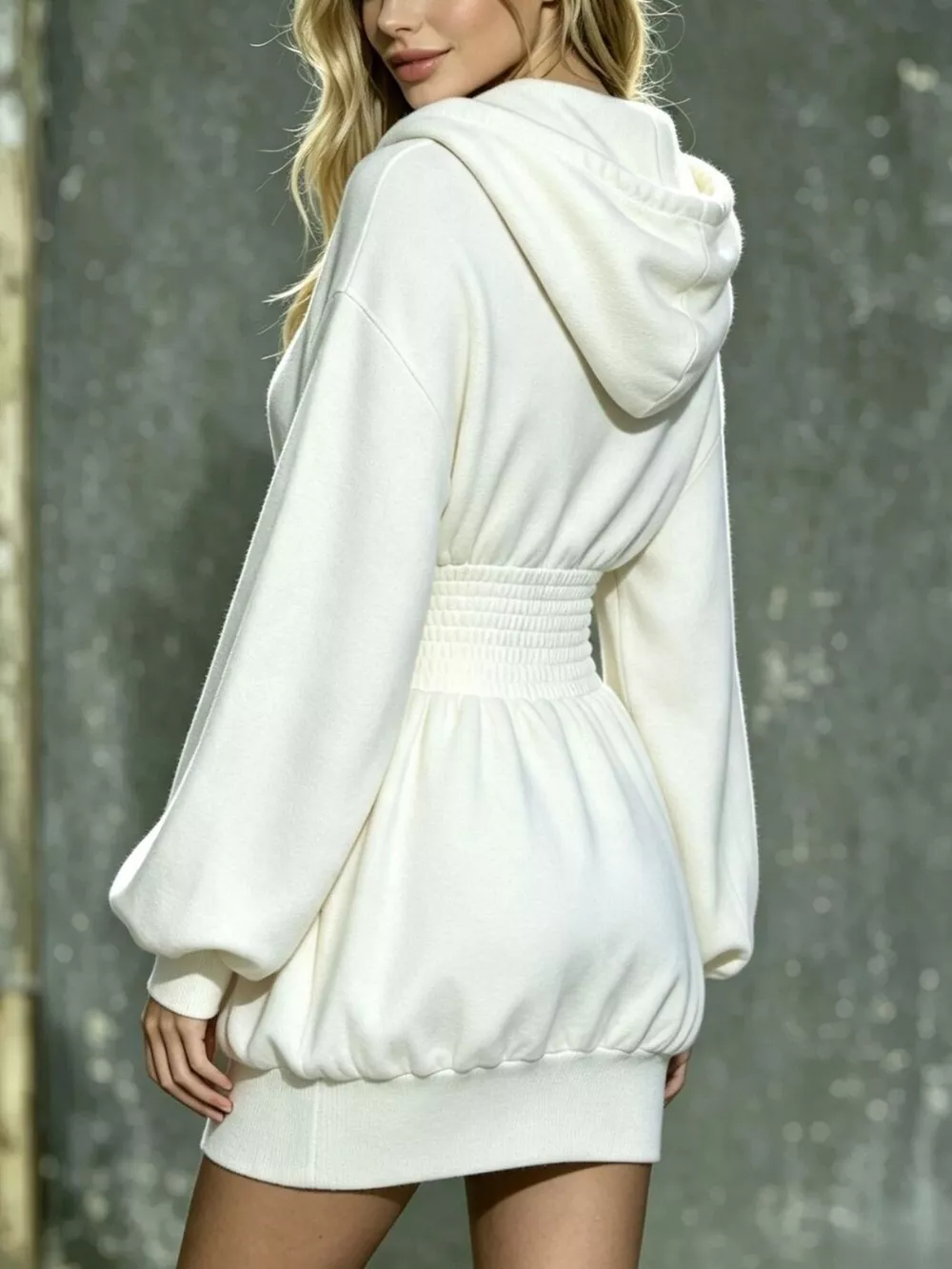 Hooded Long Sleeve Mini Dress with Smocked Waist, image 12