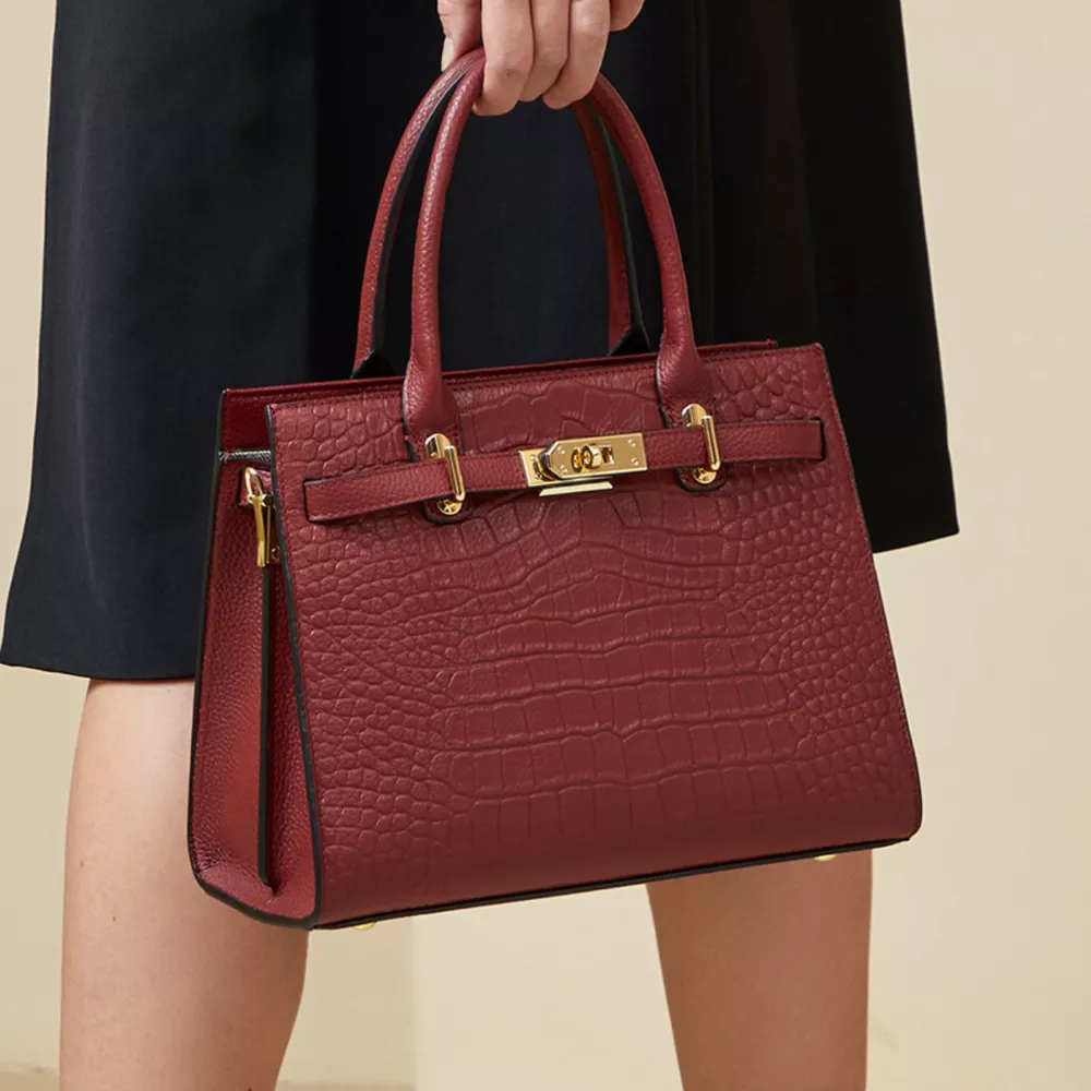 Crocodile-Embossed Leather Top Handle Handbag, image 5