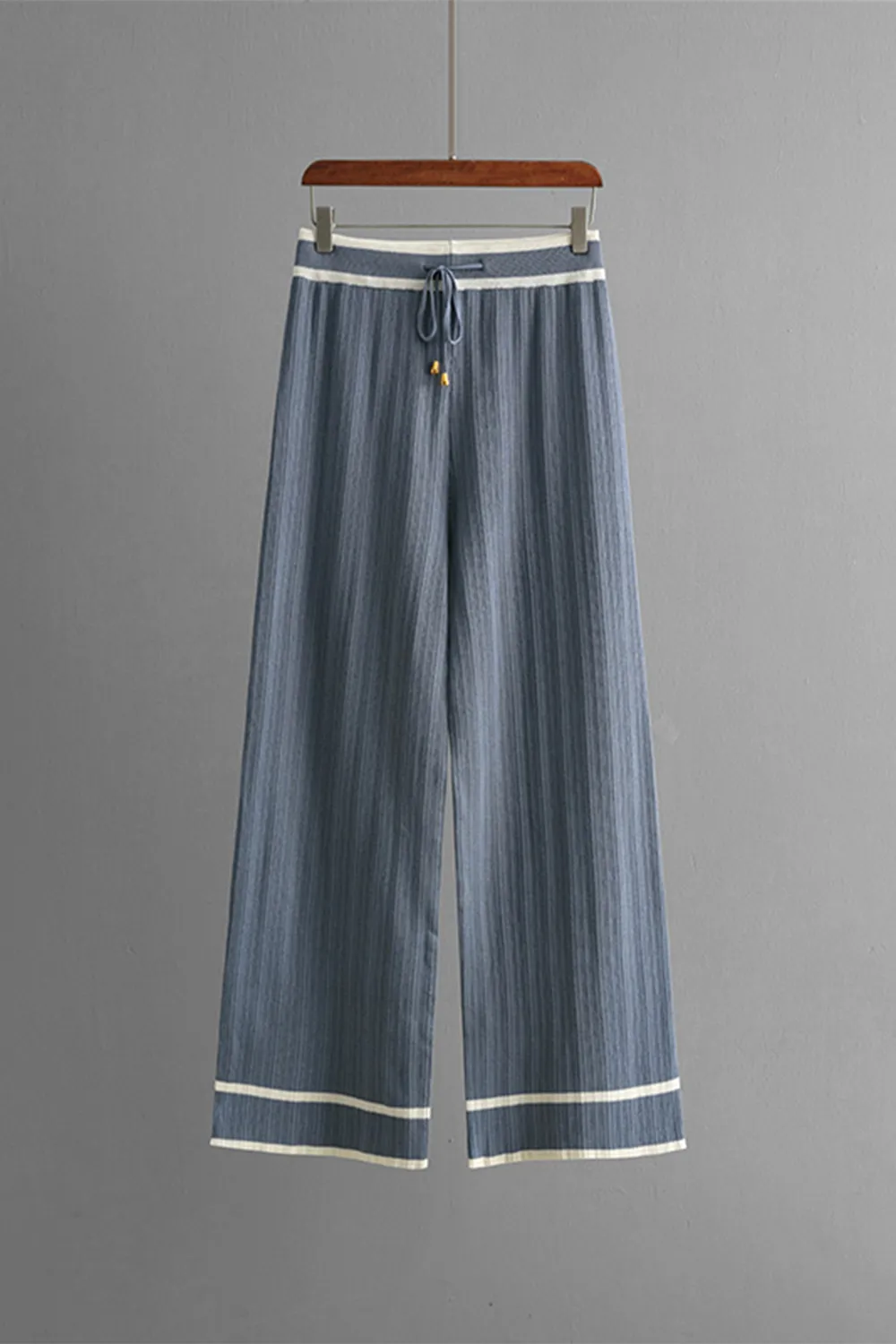 Contrast Trim Johnny Collar Top and Drawstring Pants Sweater Set, image 6