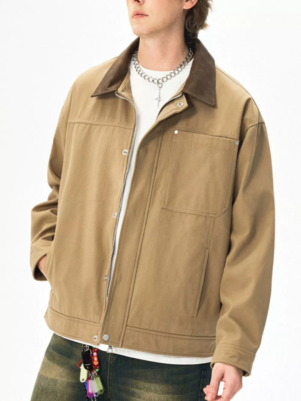 Men's Plus Size Snap Down Long Sleeve Jacket, image 3