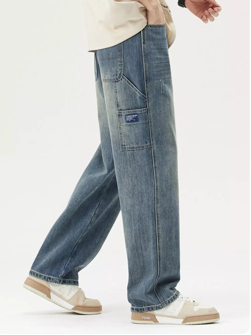 Men's Washed Wide Leg Jeans, image 4