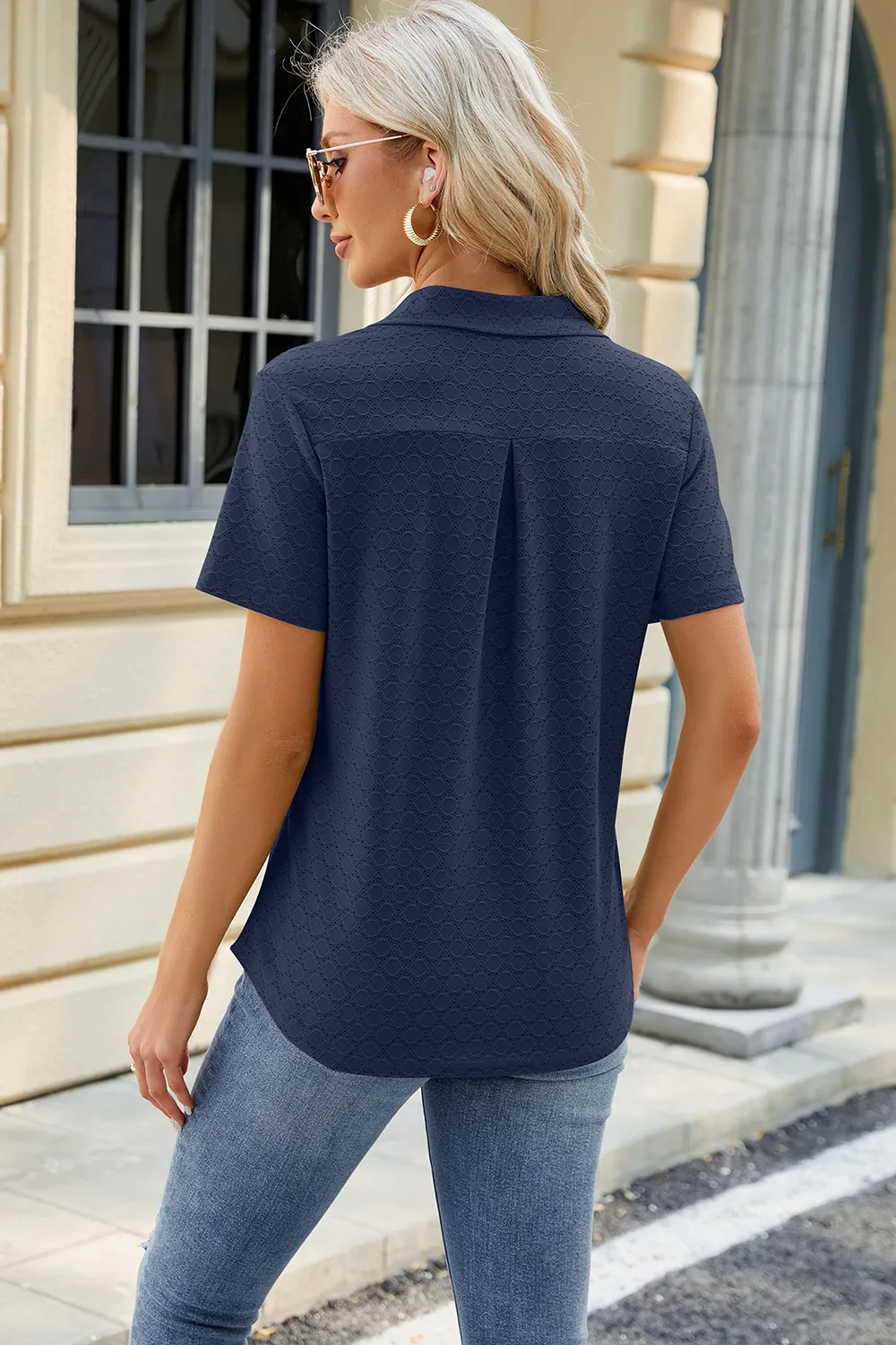 Pocketed Johnny Collar Short Sleeve Blouse, image 17