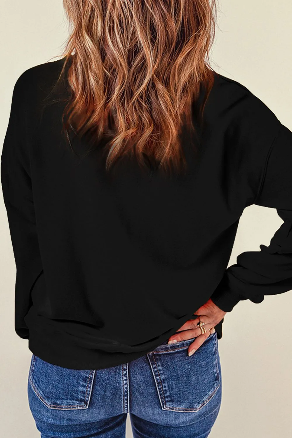 Rhinestone LOVE Round Neck Long Sleeve Sweatshirt, image 4