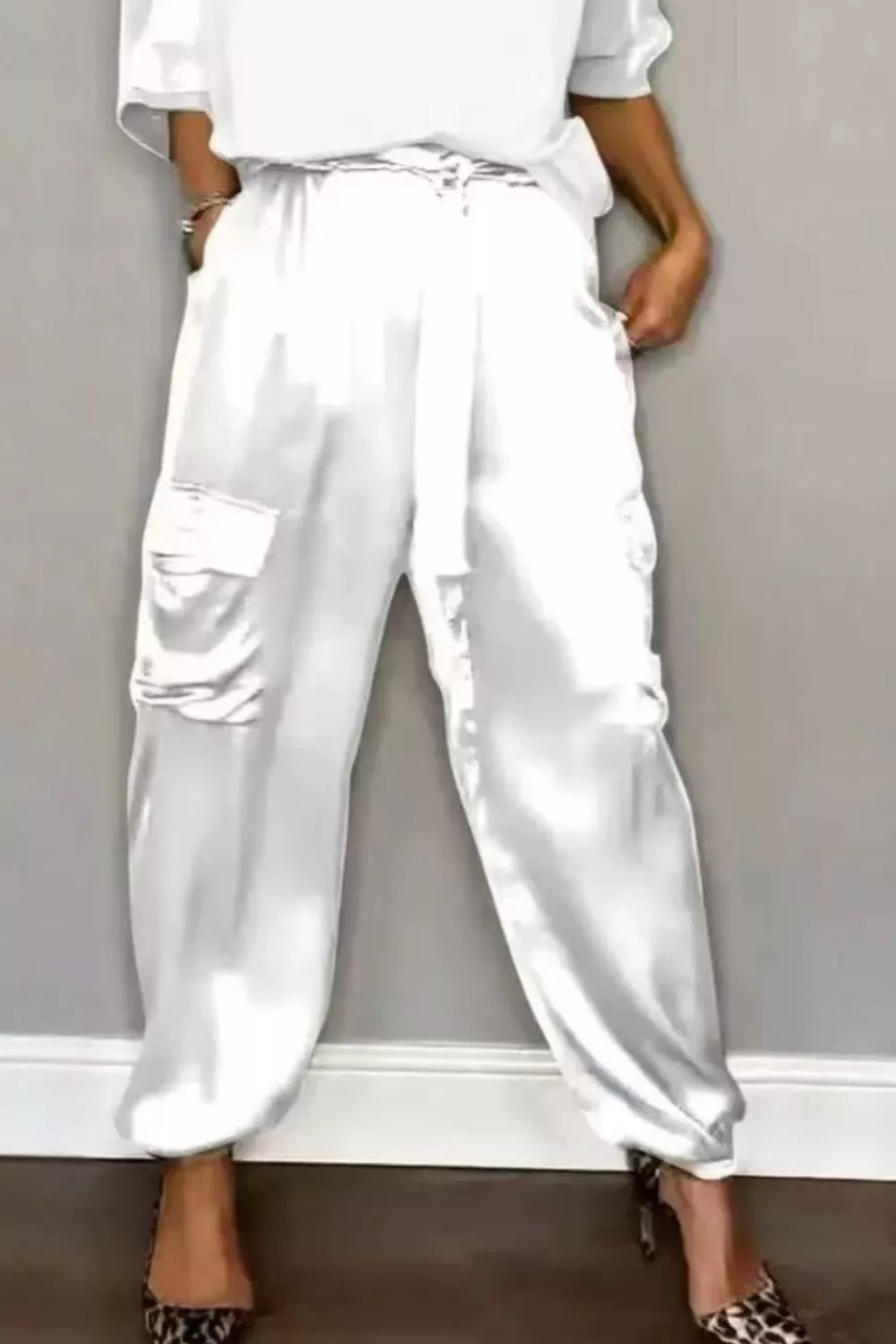 Satin Round Neck Top and Pants Set, image 7