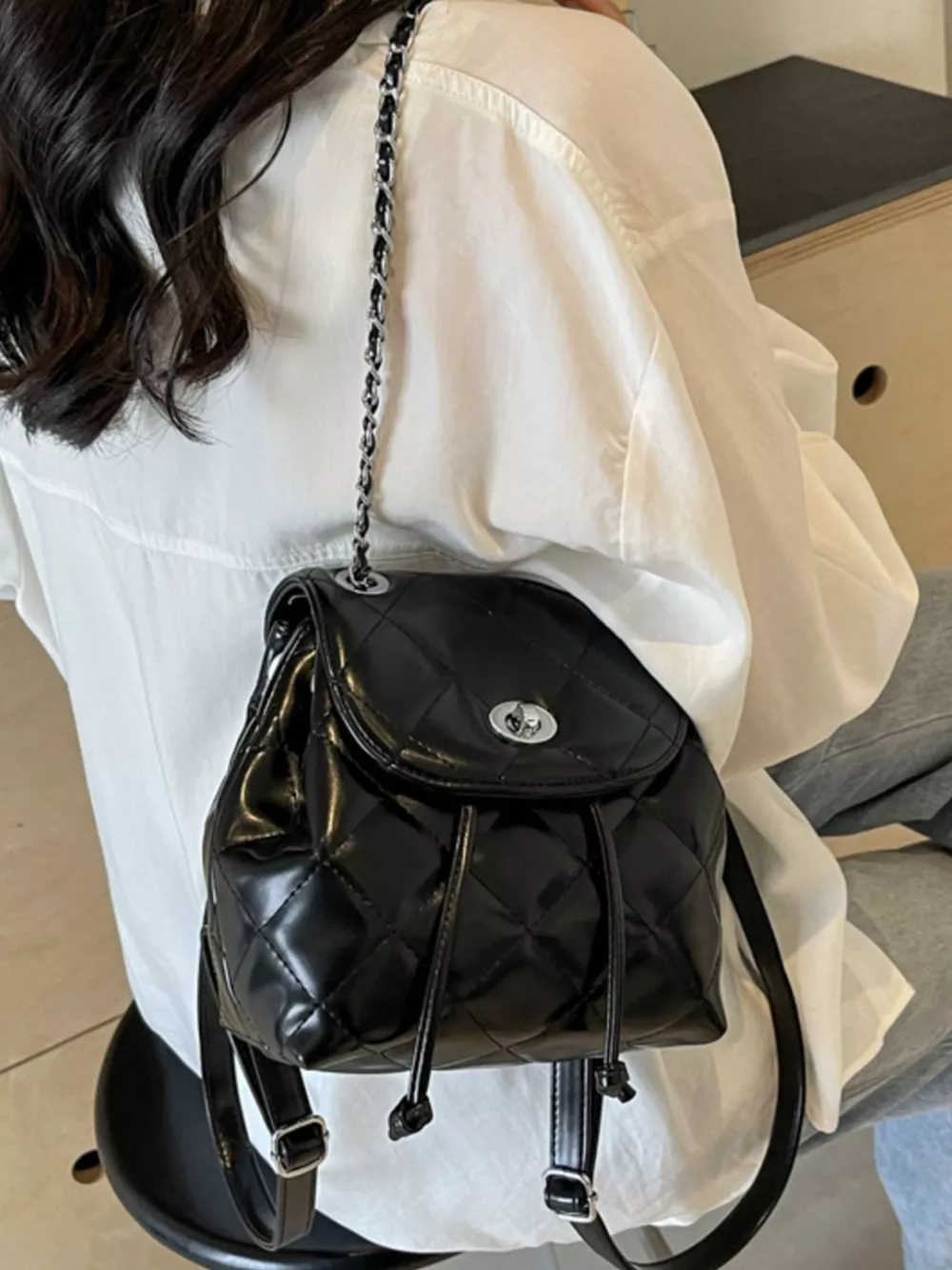 Quilted Chain Backpack Bag, image 7