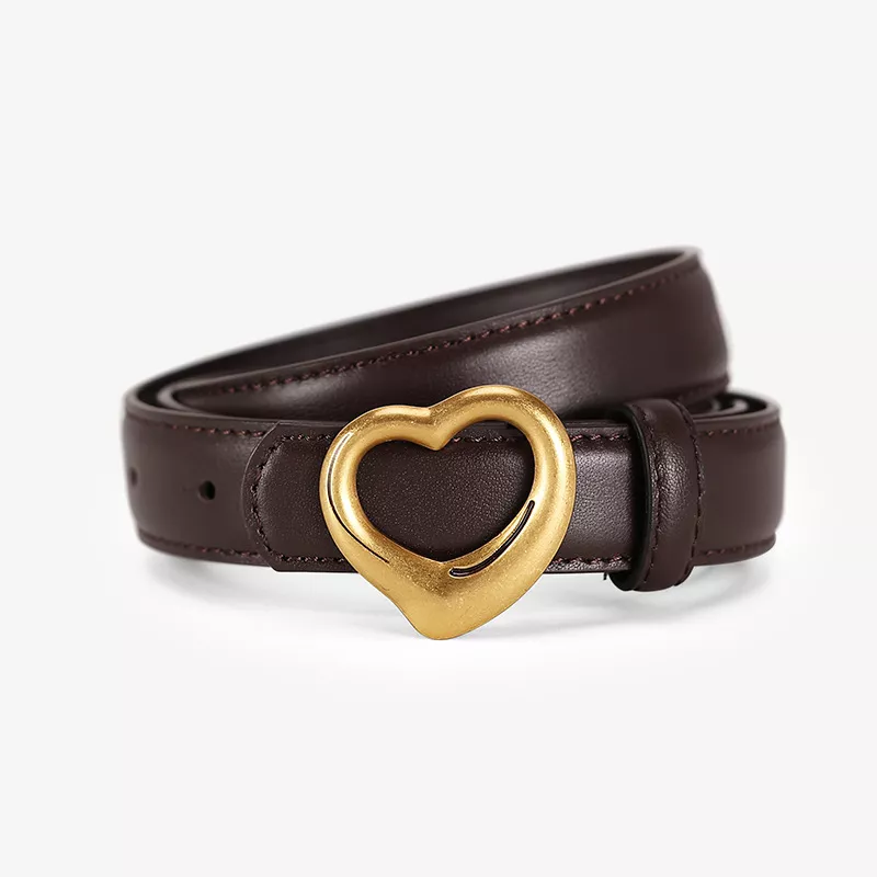 Heart Buckle Cowhide Leather Belt, image 5