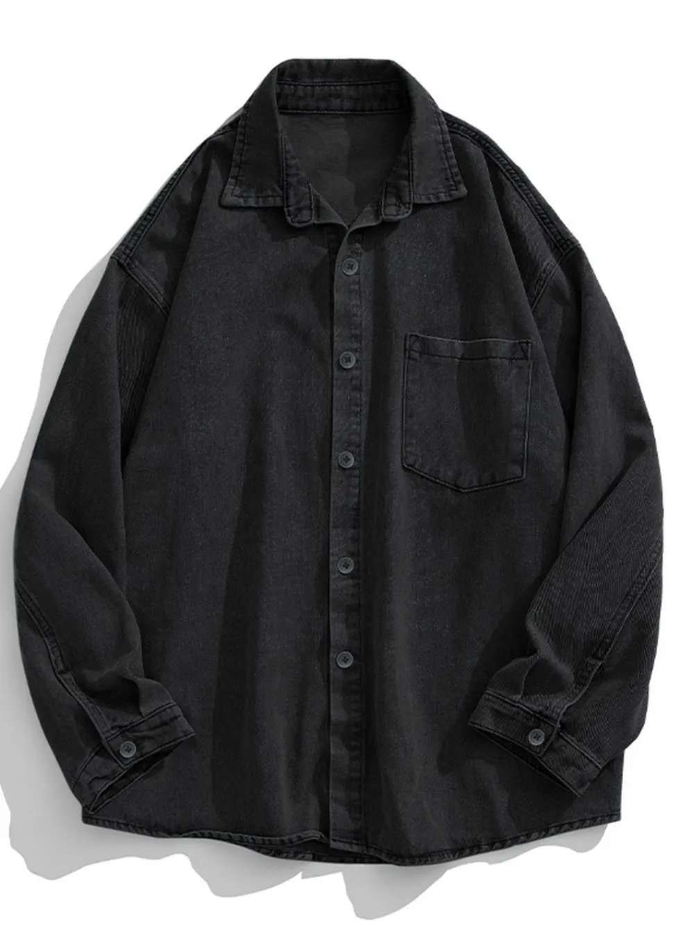 Men's Plus Size Collared Neck Long Sleeve Denim Shirt, image 4