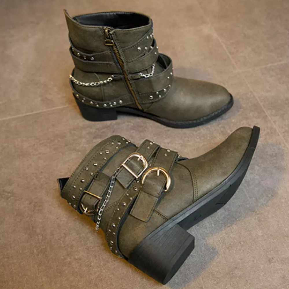 Studded Buckle Ankle Boots, image 7