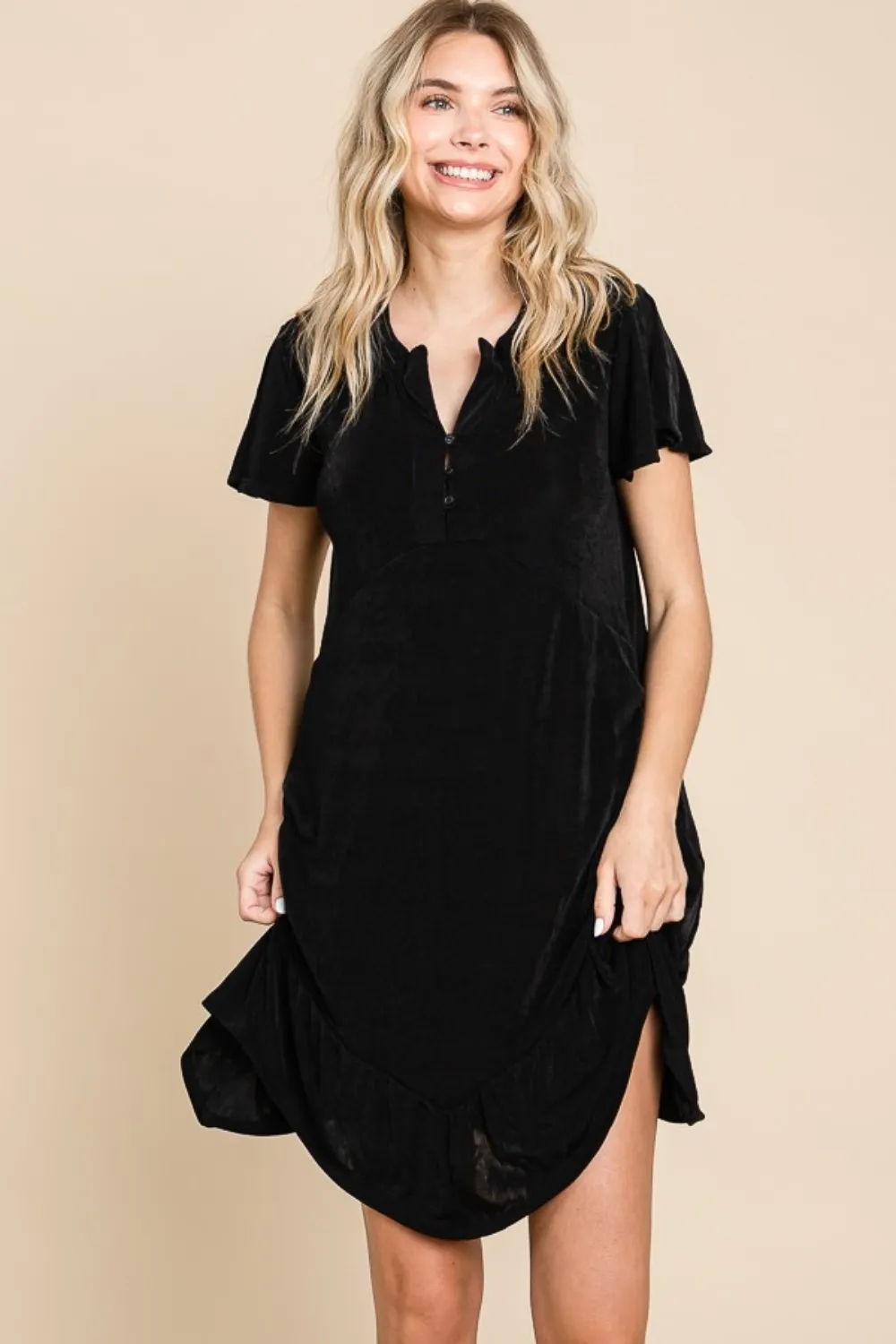 Full Size Short Sleeve Ruffled Asymmetric Hem Dress, image 2