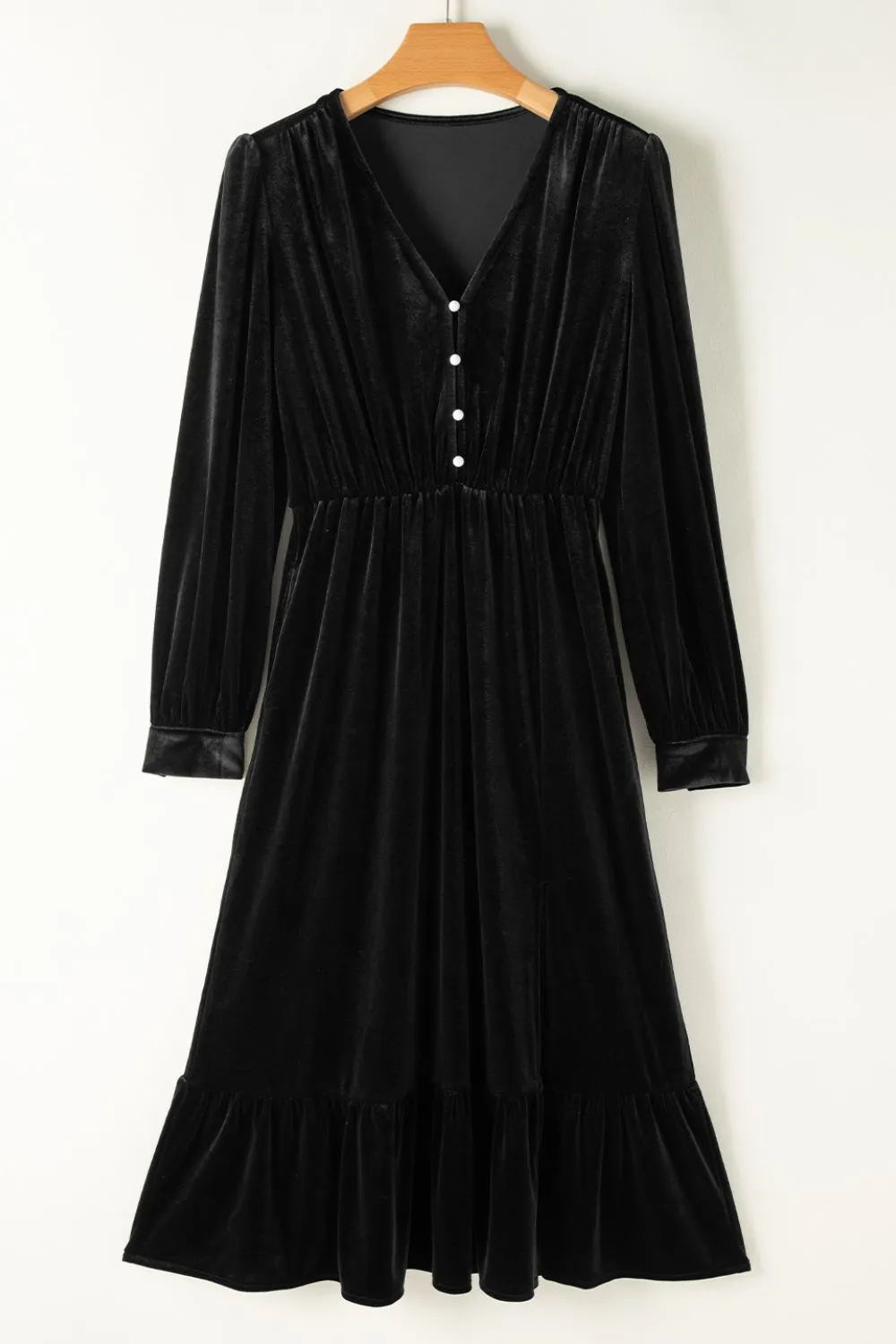 Ruffle Hem Slit V-Neck Long Sleeve Dress, image 9
