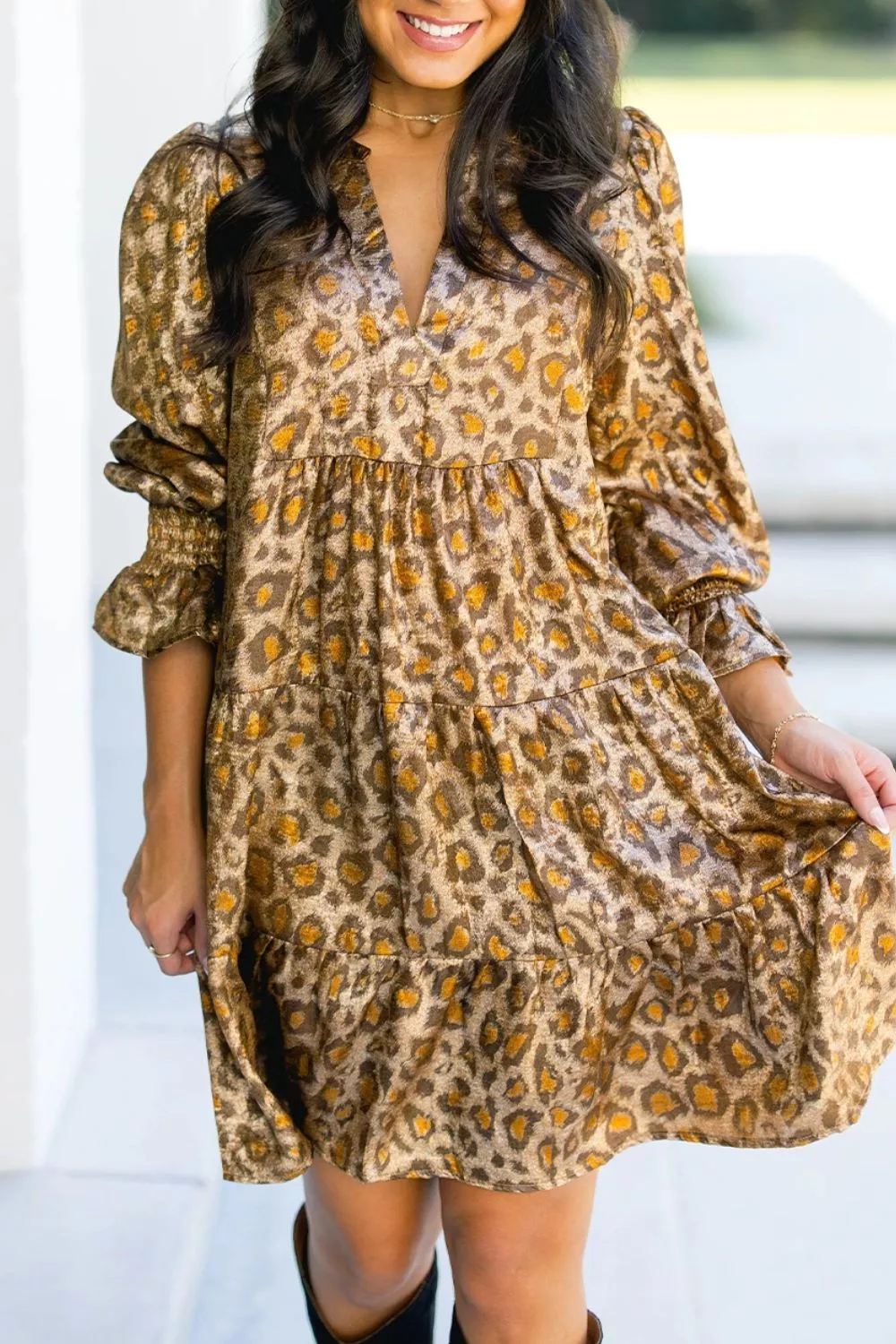 Tiered Leopard Print Mini Dress