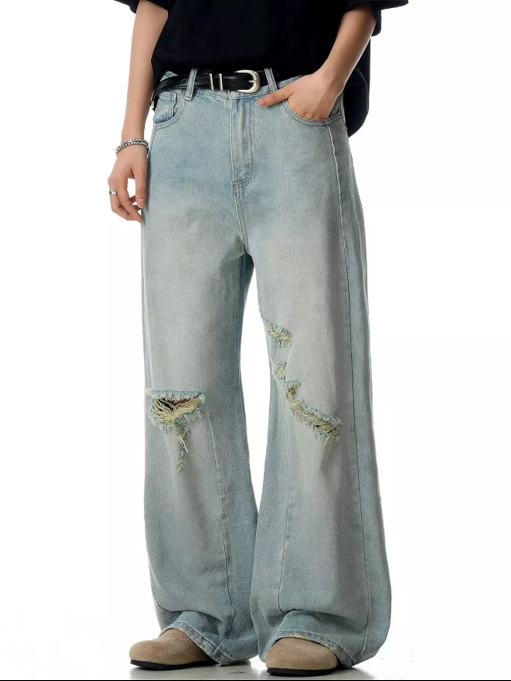 Men's Distressed Wide Leg Jeans, image 2
