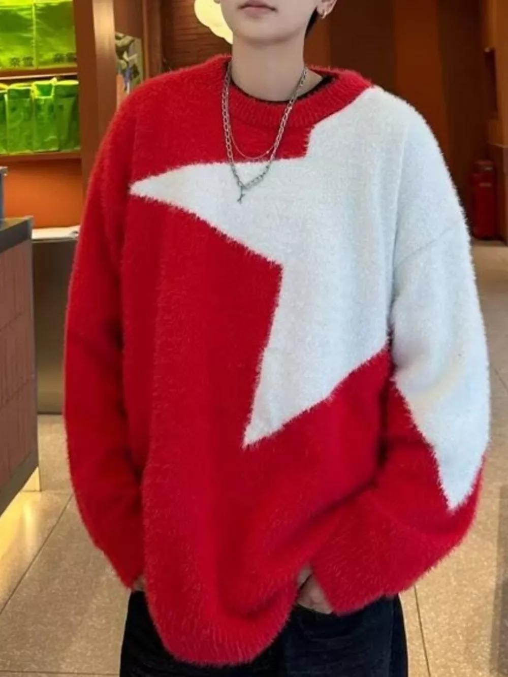 Men's Color Block Fuzzy Knit Sweater, image 6
