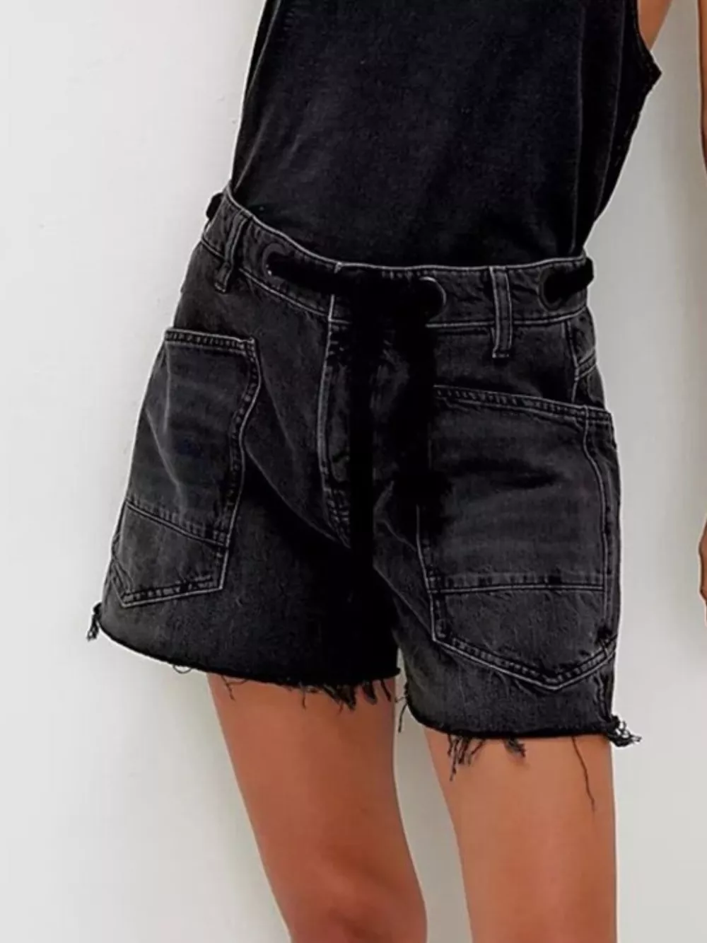 Drawstring Raw Hem Denim Shorts, image 12